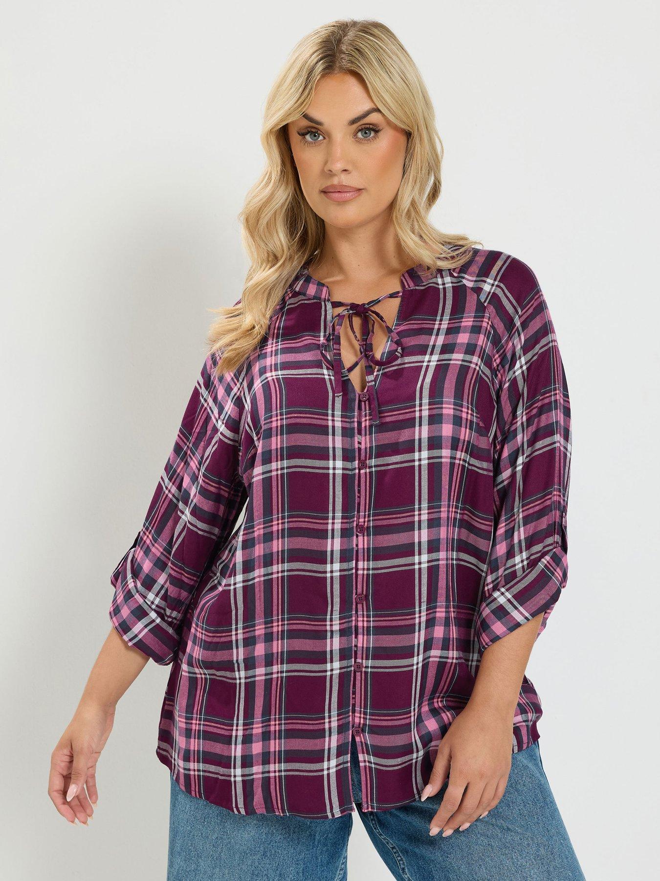 Yours Curve Check Button Thru Tie Top - Pink