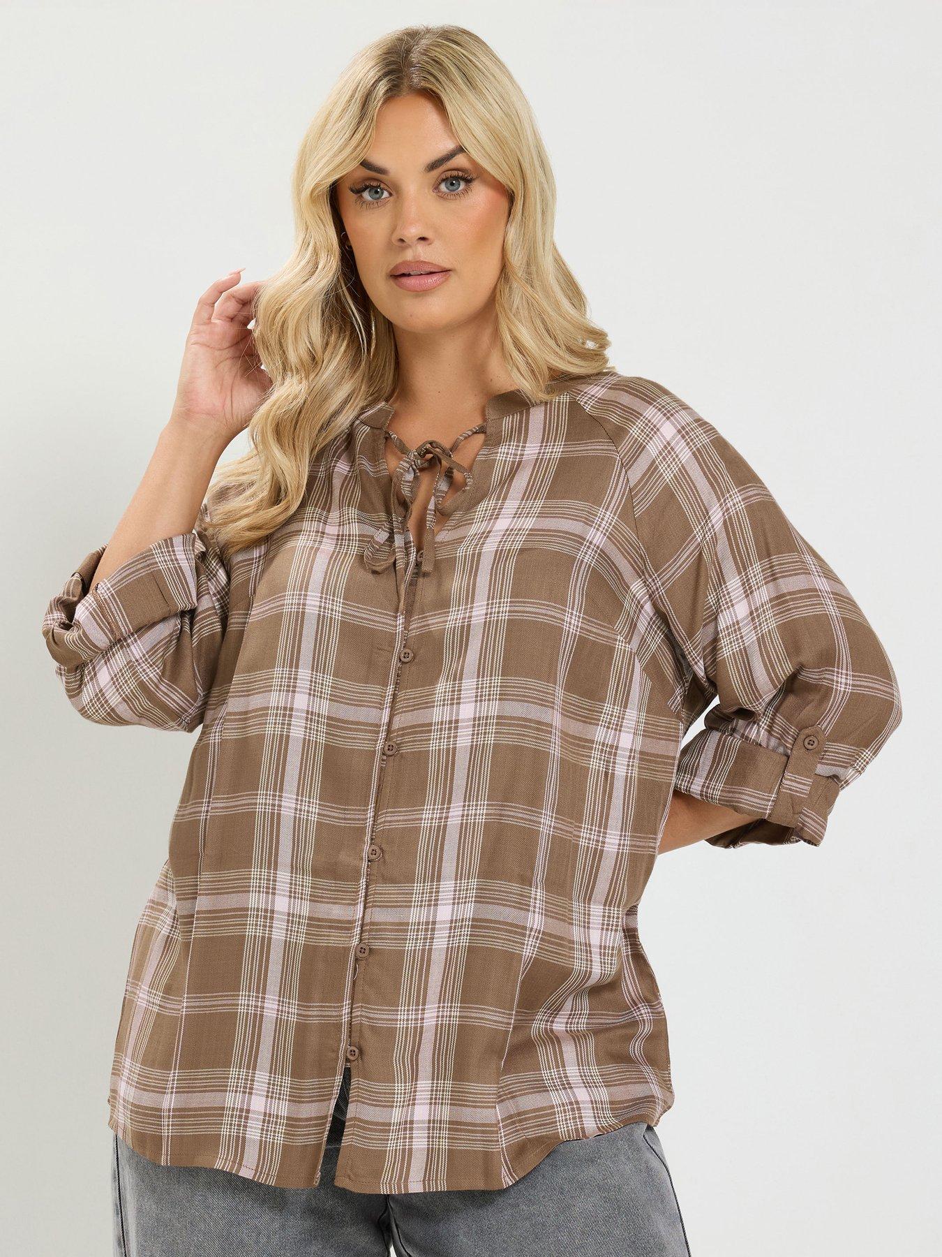Yours Curve Check Button Thru Tie Top - Brown