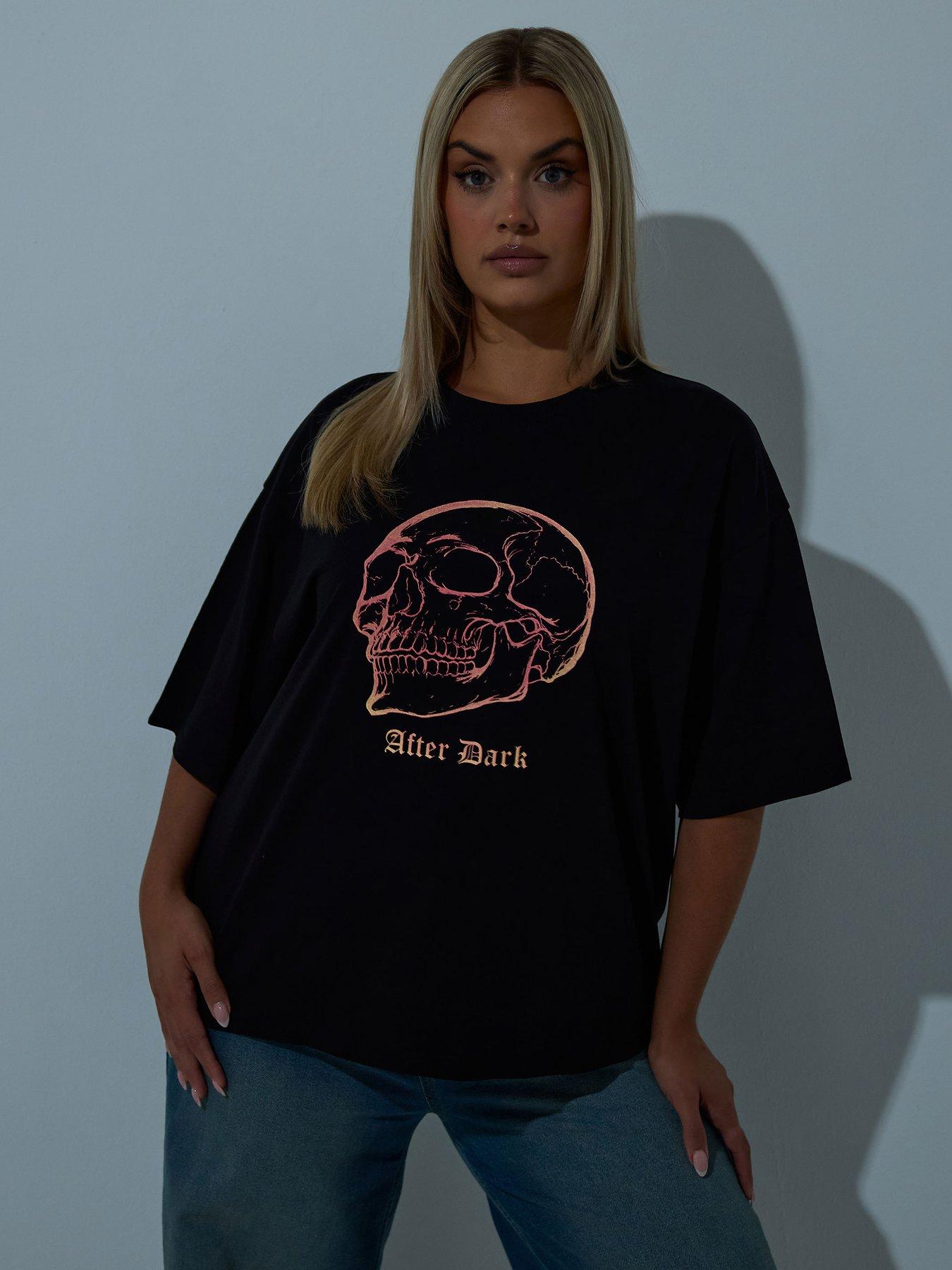 Yours Curve Skull Glow In Dark T-Shirt - Black
