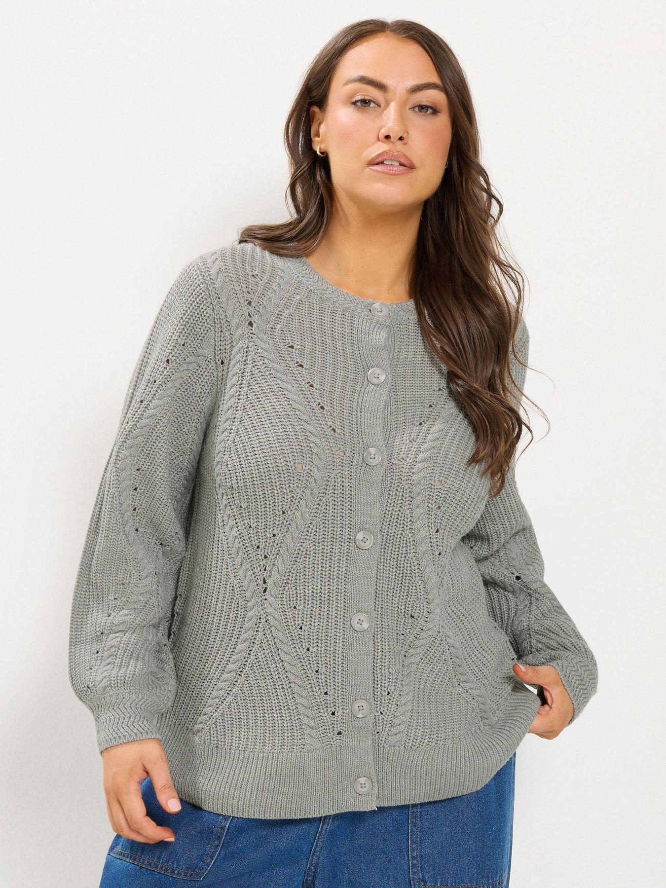 Image 1 of 4 of Yours Womens Plus Size Pointelle Sweatshirt Neck Cardigan - Grey