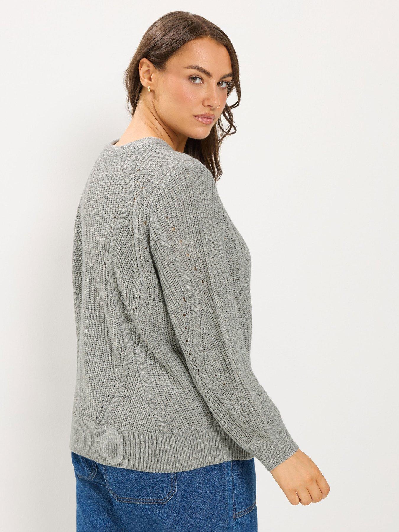 Image 2 of 4 of Yours Womens Plus Size Pointelle Sweatshirt Neck Cardigan - Grey