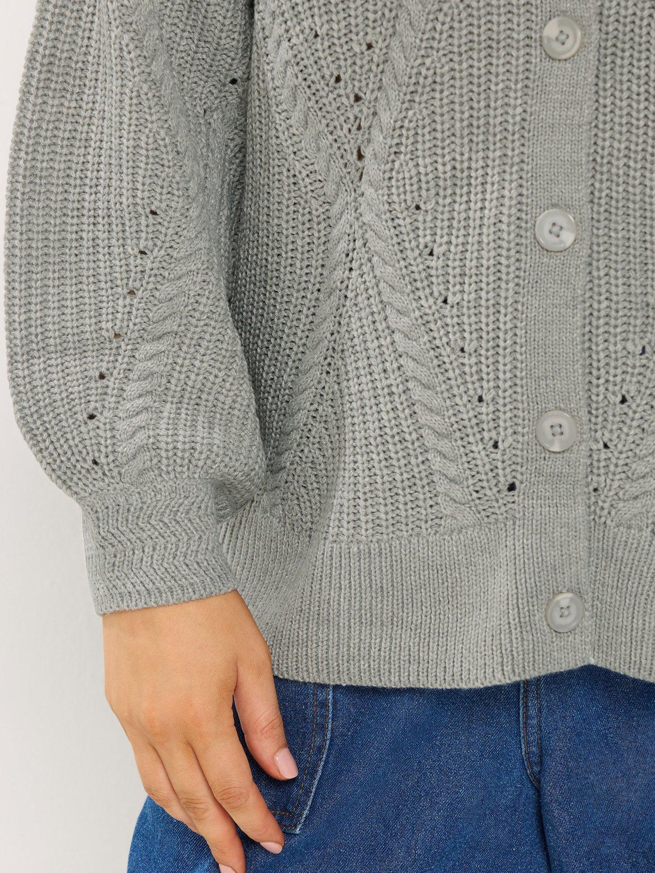 Image 4 of 4 of Yours Womens Plus Size Pointelle Sweatshirt Neck Cardigan - Grey