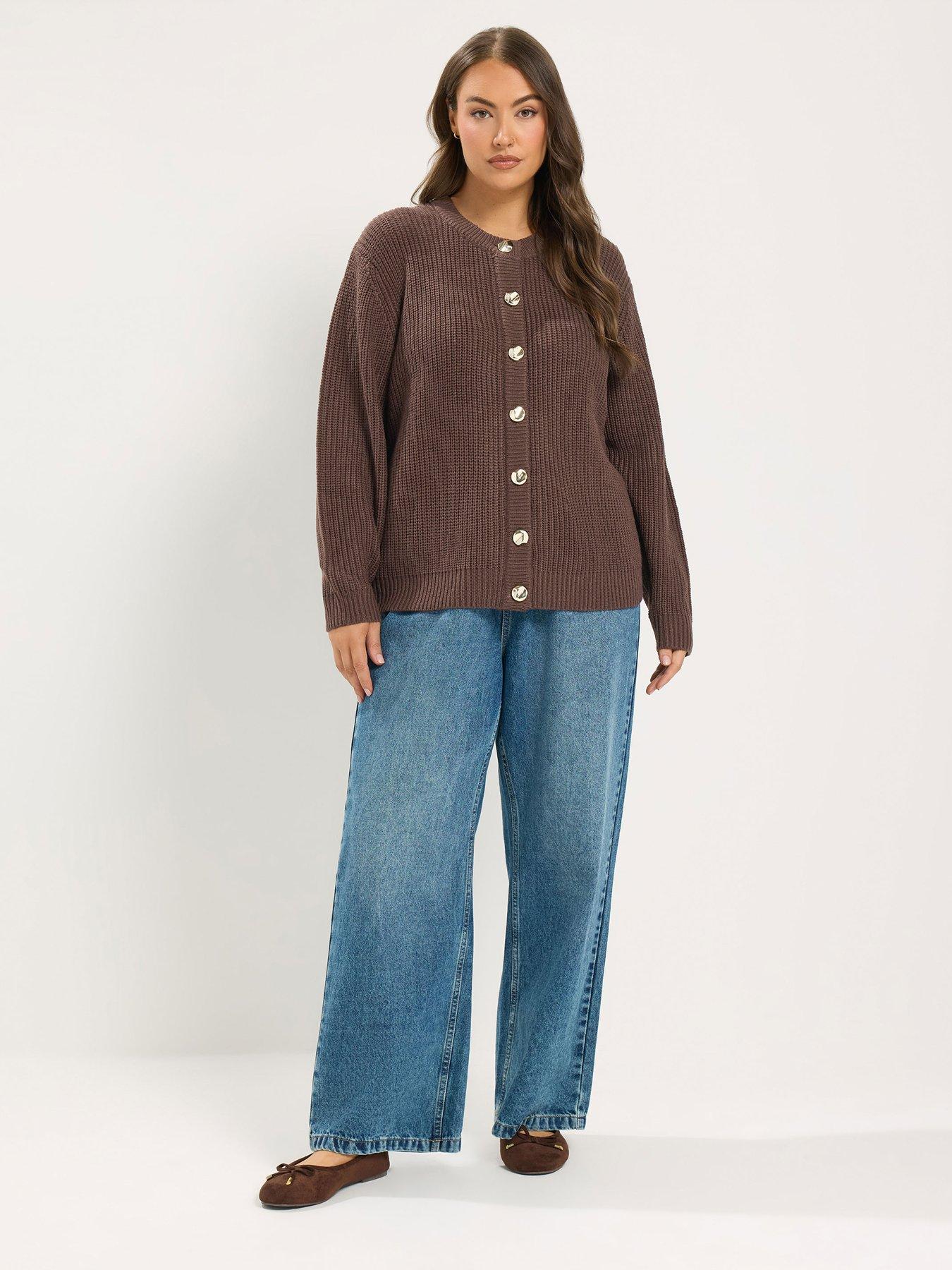 Image 3 of 4 of Yours Womens Curve Statement Metallic Button Cardigan - Brown