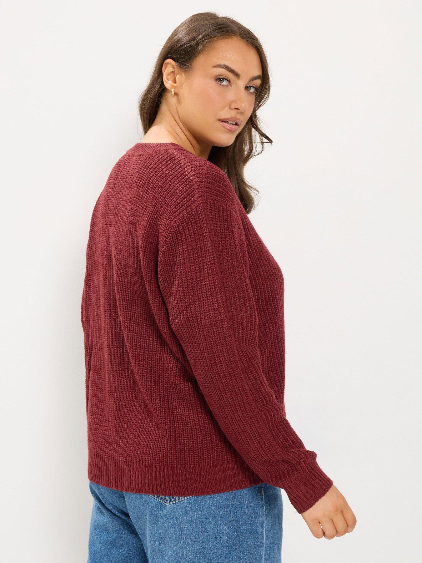 Image 2 of 4 of Yours Womens Curve Statement Button Chunky Knit Cardigan - Red