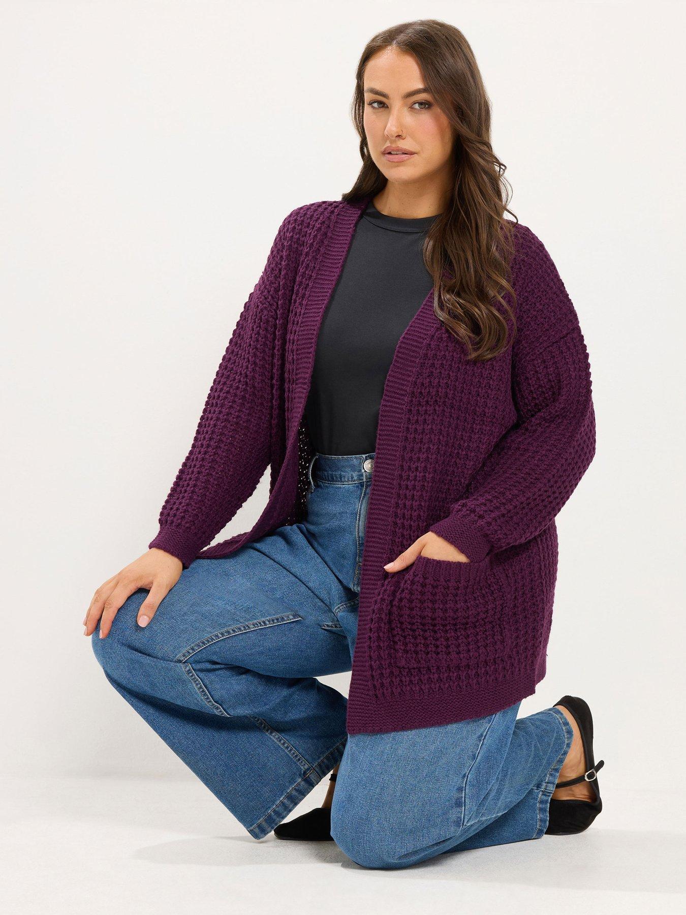Yours Curve Waffle Cardigan - Purple