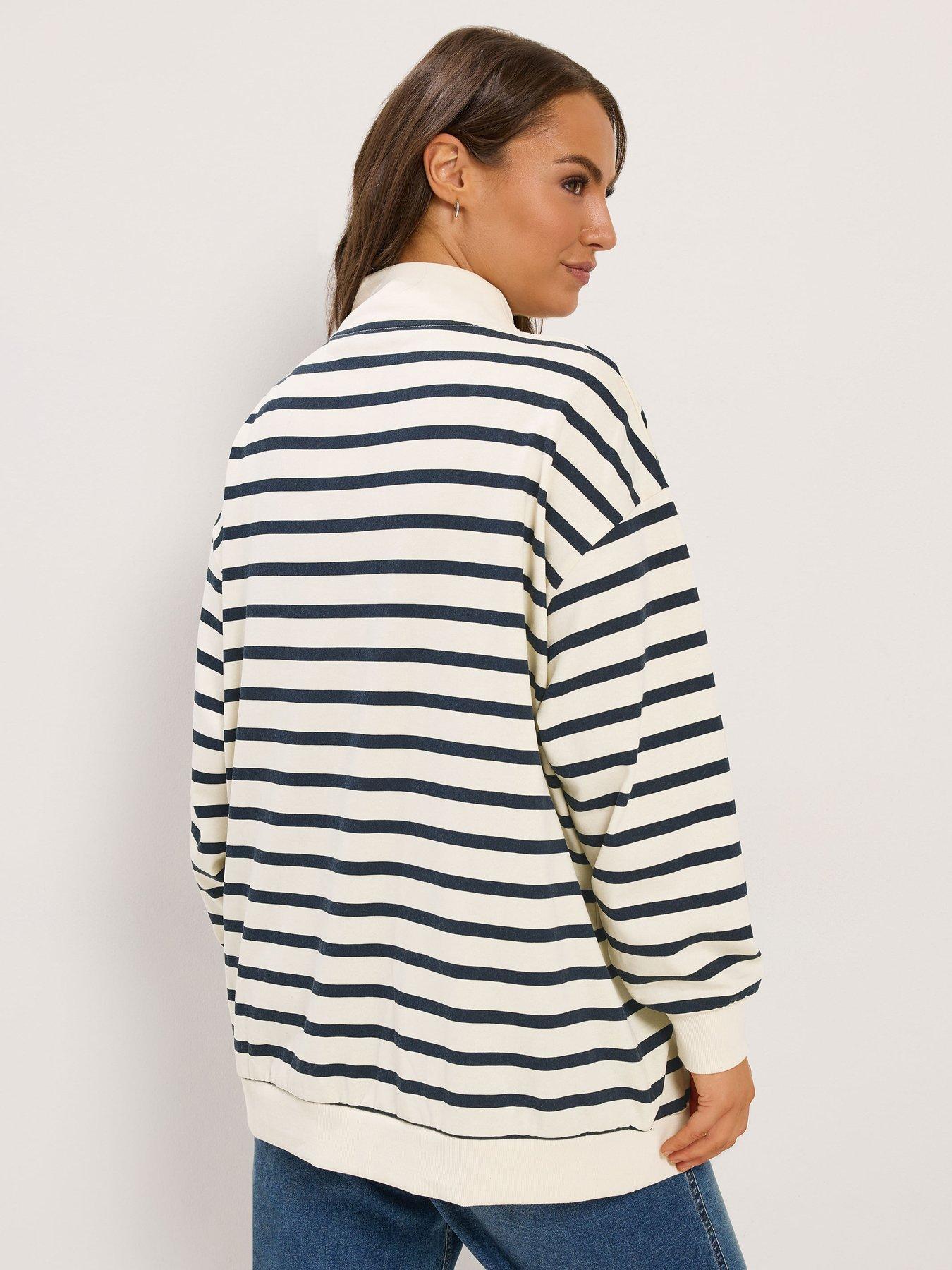Image 2 of 4 of Yours Womens Curve Funnel Neck Half Zip Stripe Sweatshirt - Cream