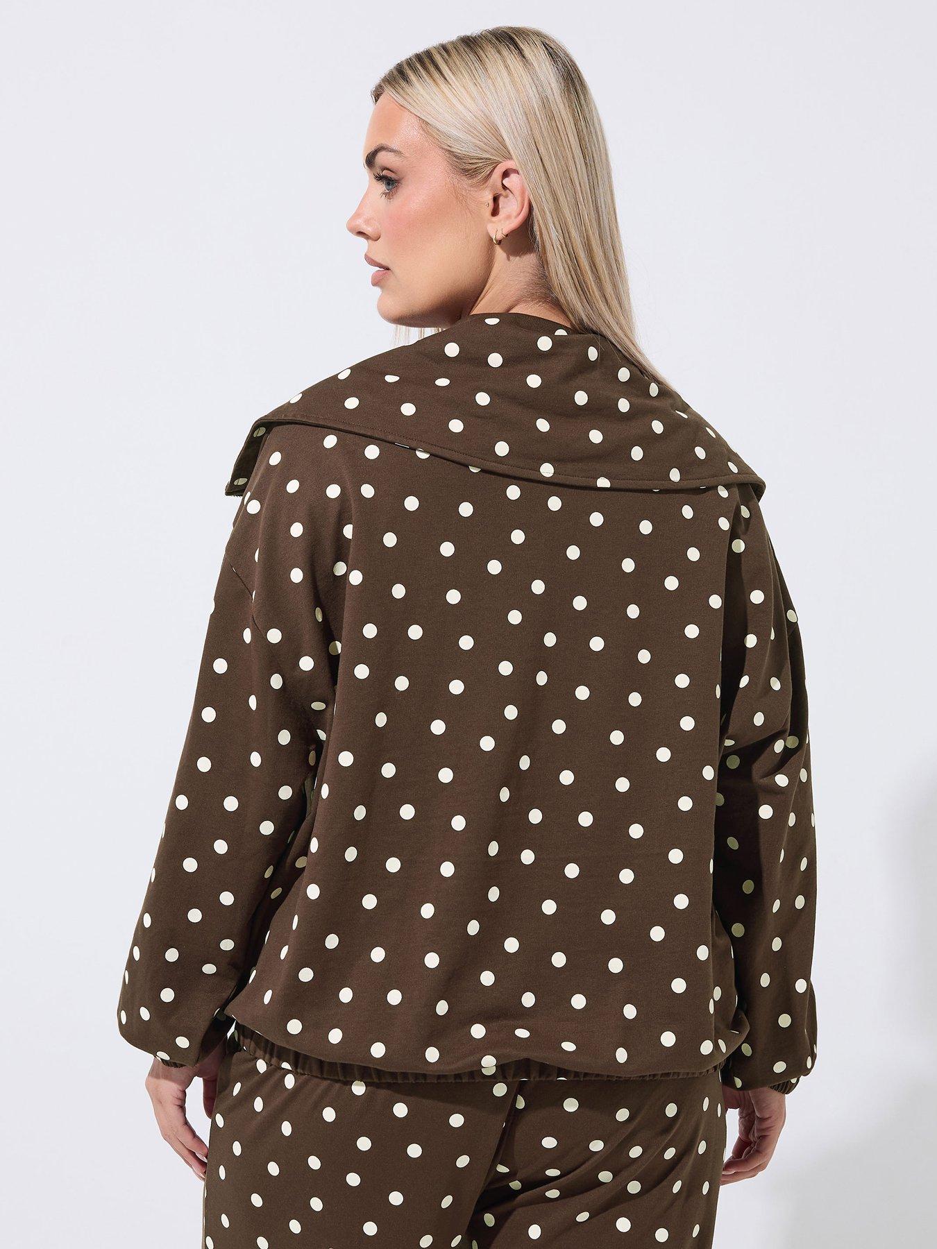 Image 2 of 4 of Yours Curve Polka Dot Half Zip Hoodie