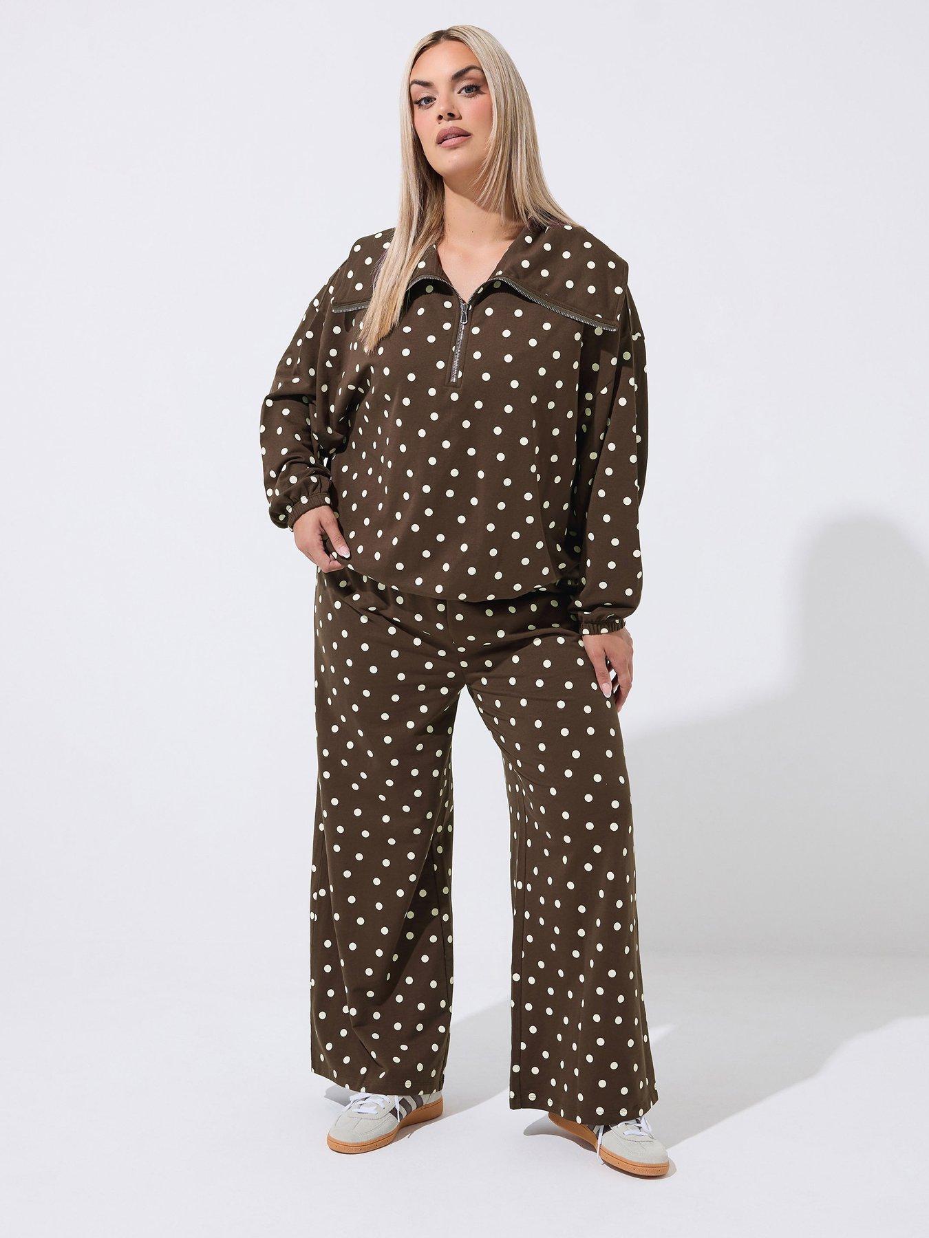 Image 3 of 4 of Yours Curve Polka Dot Half Zip Hoodie