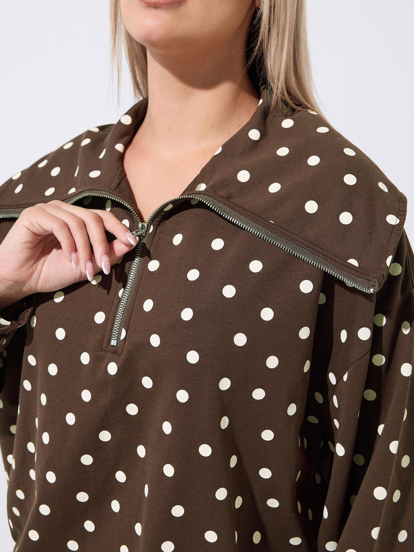 Image 4 of 4 of Yours Curve Polka Dot Half Zip Hoodie