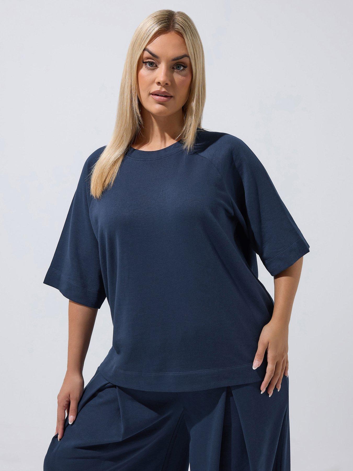 Image 1 of 4 of Yours Womens Curve Raglan Sleeve Crew Neck Sweatshirt T-Shirt - Blue