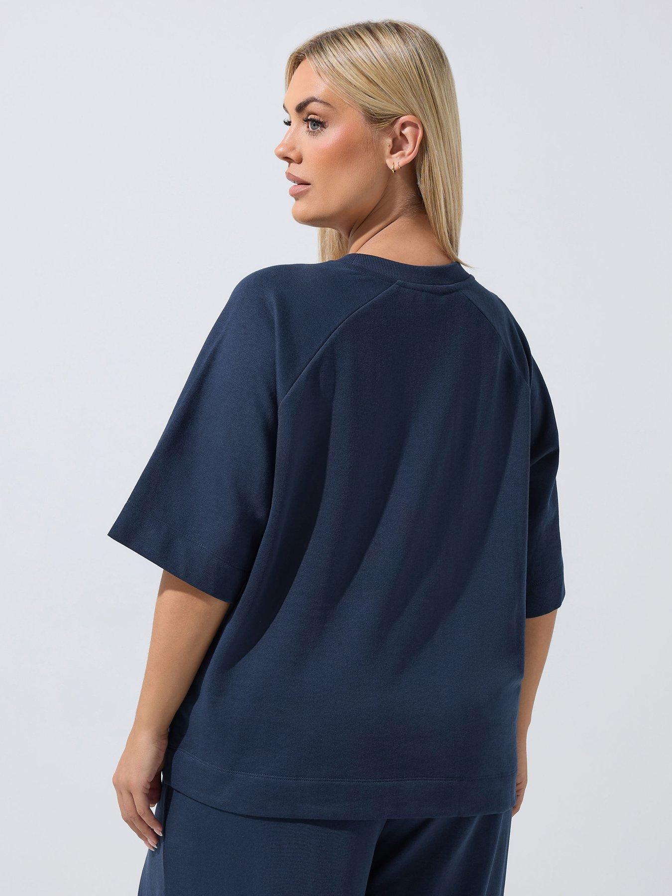 Image 2 of 4 of Yours Womens Curve Raglan Sleeve Crew Neck Sweatshirt T-Shirt - Blue