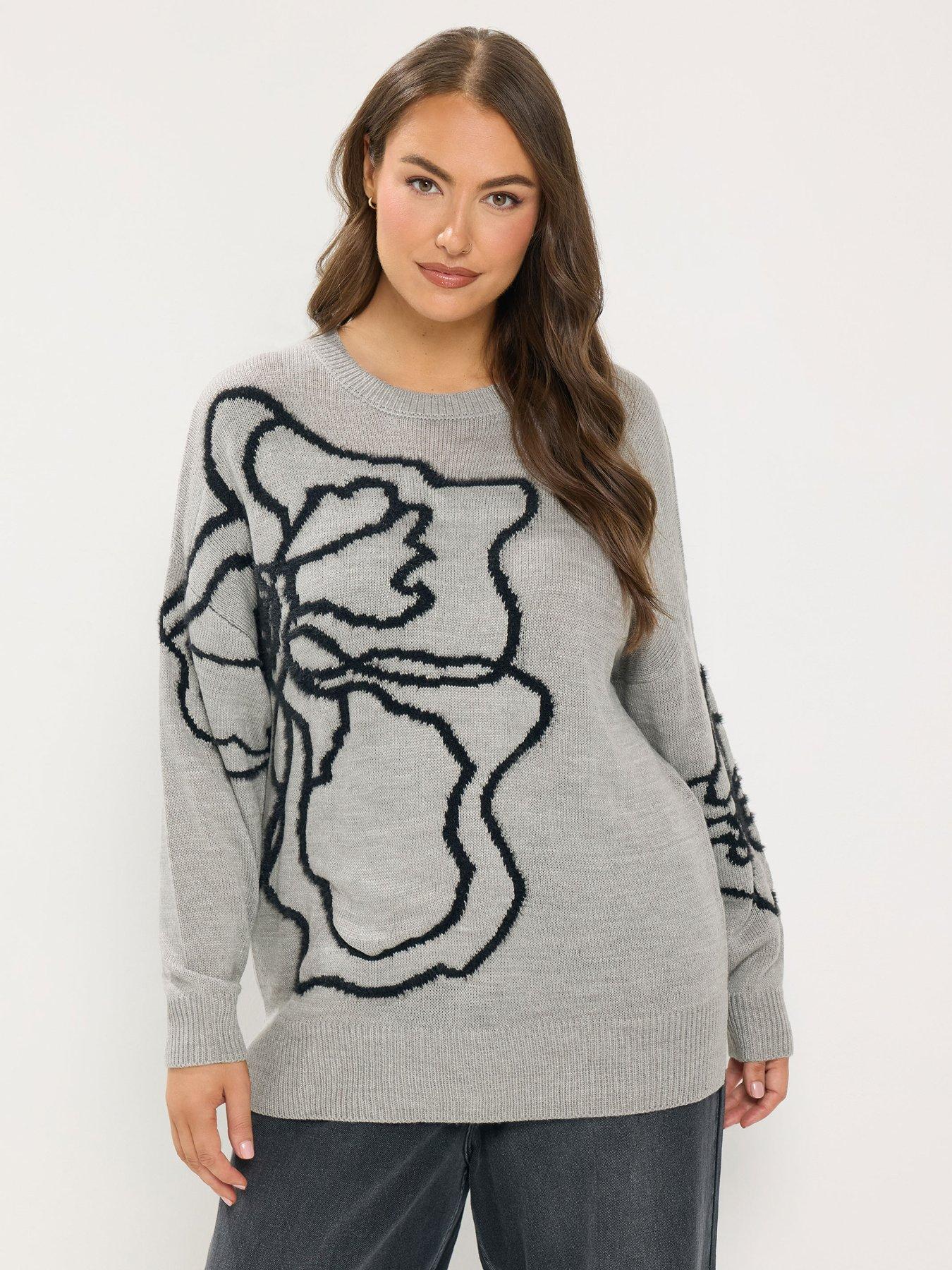 Image 1 of 4 of Yours Womens Curve Eyelash Floral Jumper - Grey
