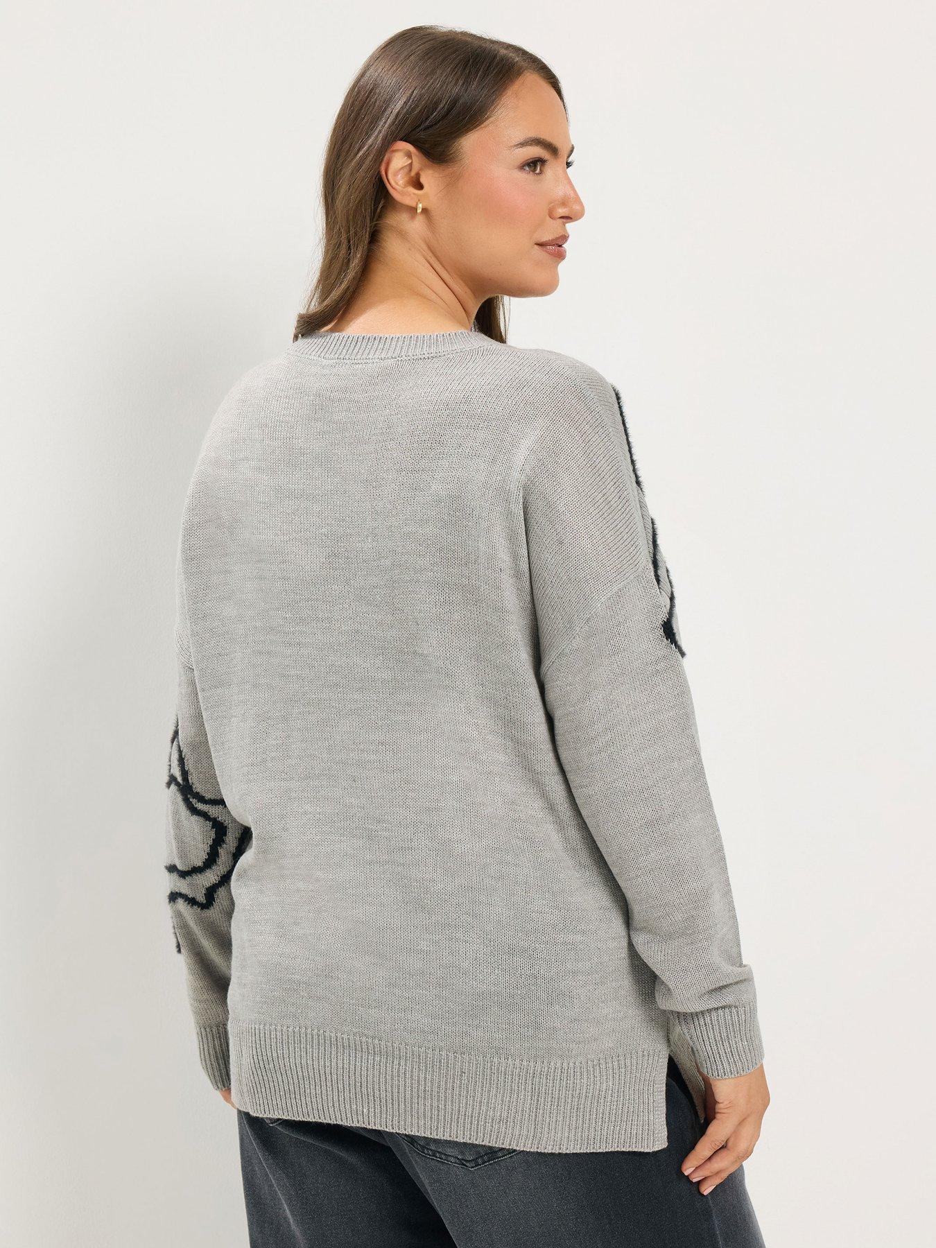 Image 2 of 4 of Yours Womens Curve Eyelash Floral Jumper - Grey