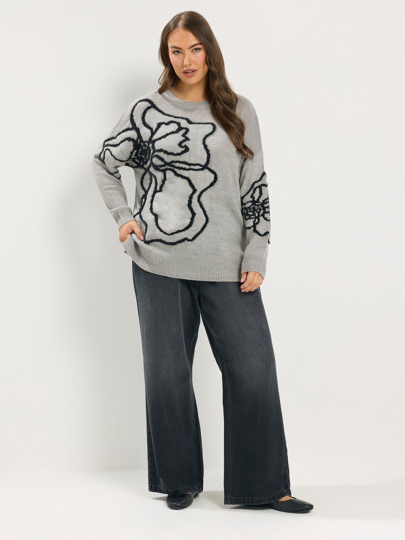 Image 3 of 4 of Yours Womens Curve Eyelash Floral Jumper - Grey