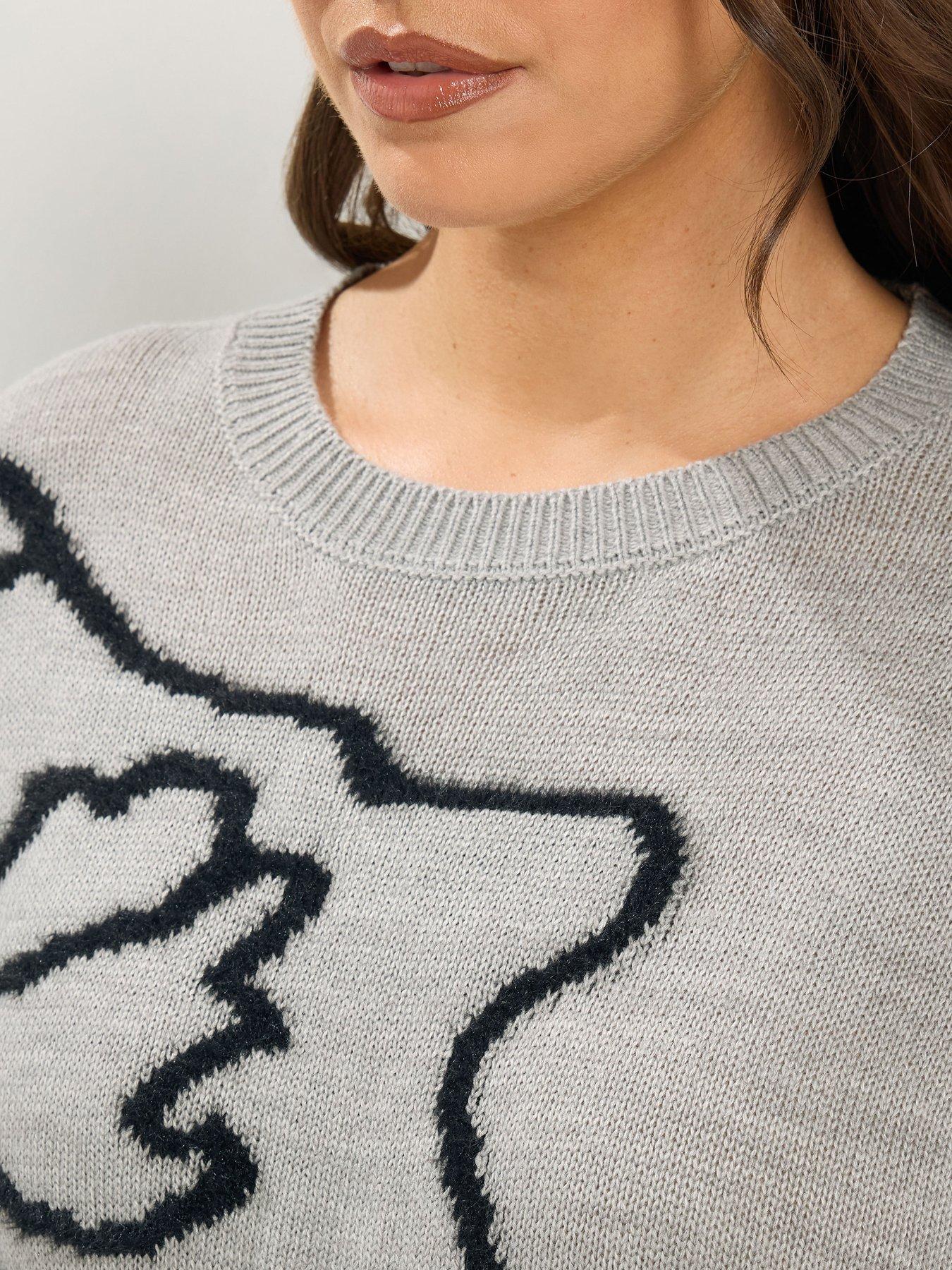 Image 4 of 4 of Yours Womens Curve Eyelash Floral Jumper - Grey