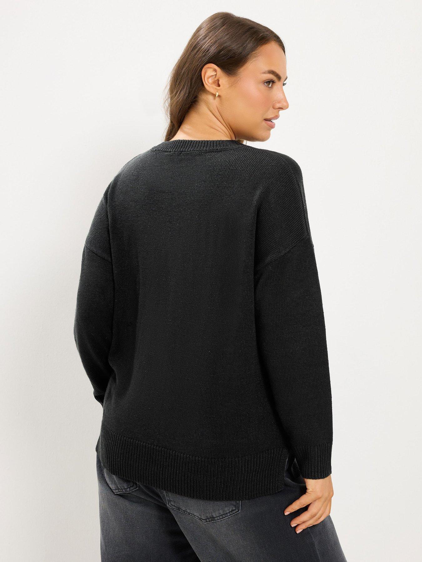 Image 2 of 4 of Yours Womens Plus Size Bow Motif Crew Neck Jumper - Black