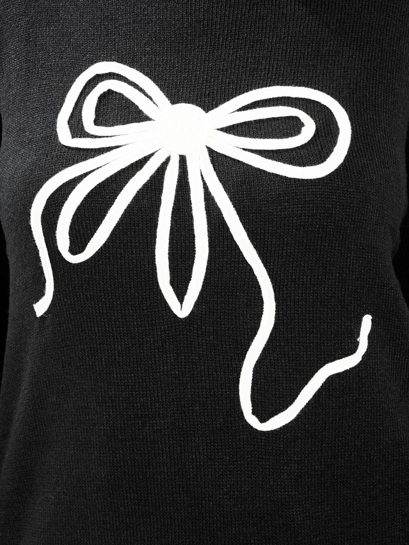 Image 4 of 4 of Yours Womens Plus Size Bow Motif Crew Neck Jumper - Black