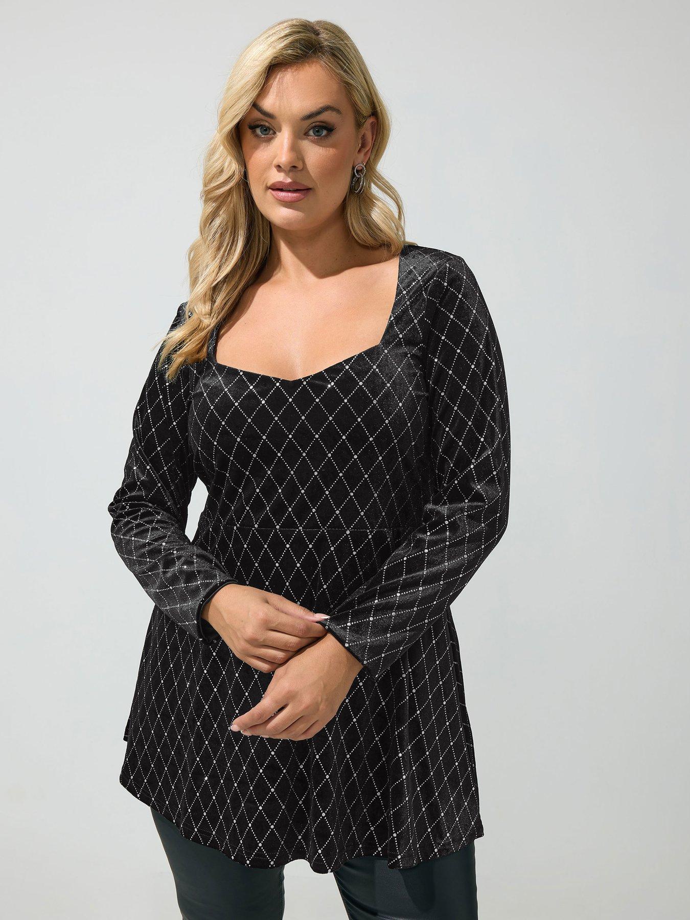 Image 1 of 4 of Yours Curve Glitter Velvet Square Neck Top