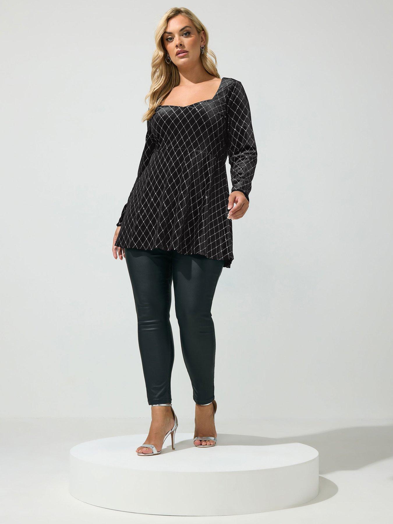 Image 3 of 4 of Yours Curve Glitter Velvet Square Neck Top