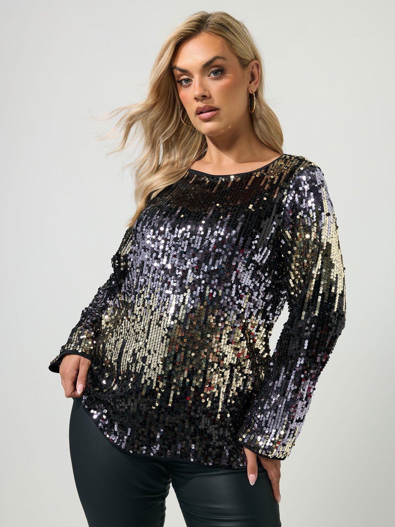 Image 1 of 4 of Yours Womens Curve Sequin Ombre Bow Back Top - Purple