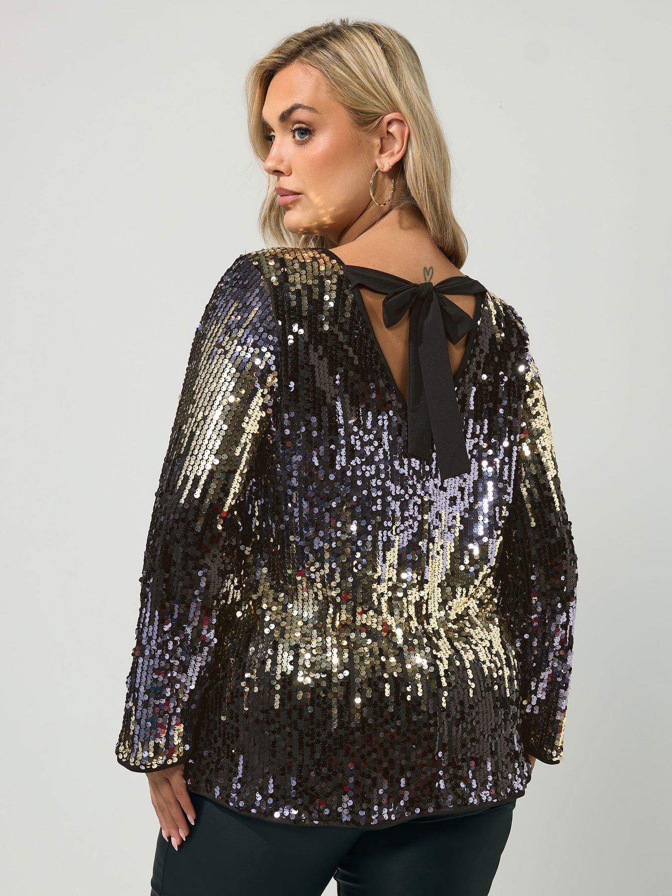 Image 2 of 4 of Yours Womens Curve Sequin Ombre Bow Back Top - Purple