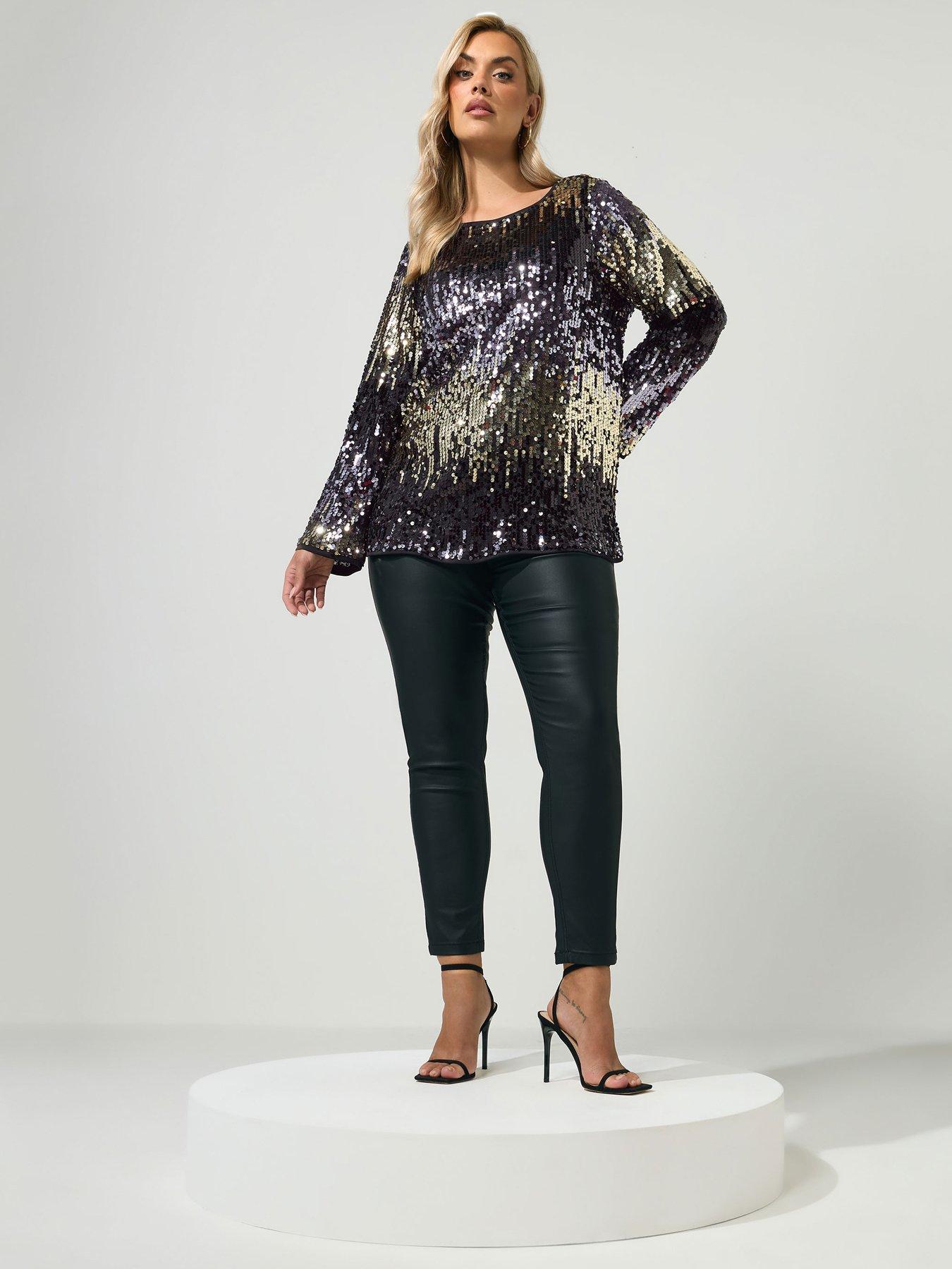 Image 3 of 4 of Yours Womens Curve Sequin Ombre Bow Back Top - Purple