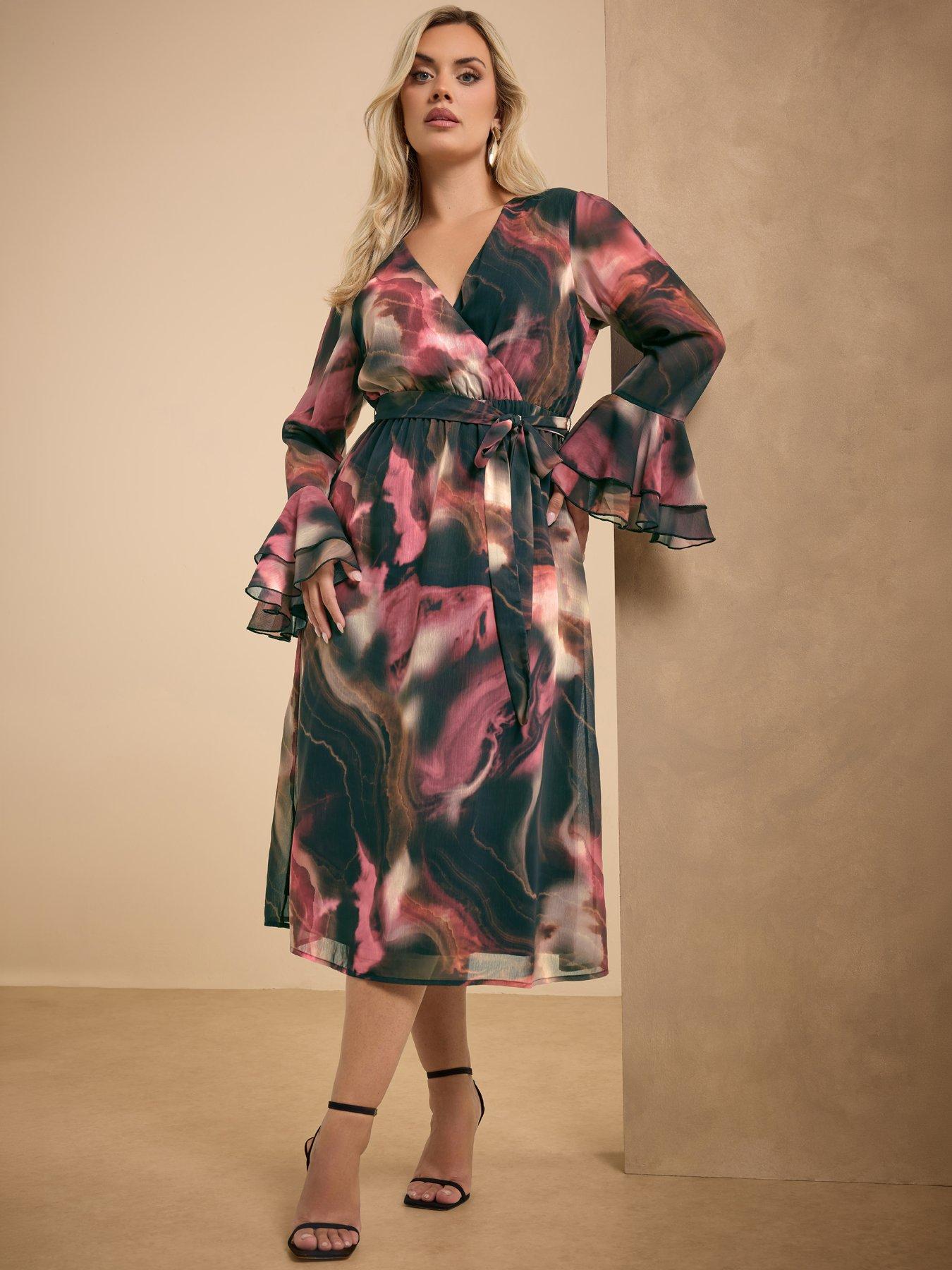 Image 1 of 4 of Yours Curve Abstract Wrap Dress