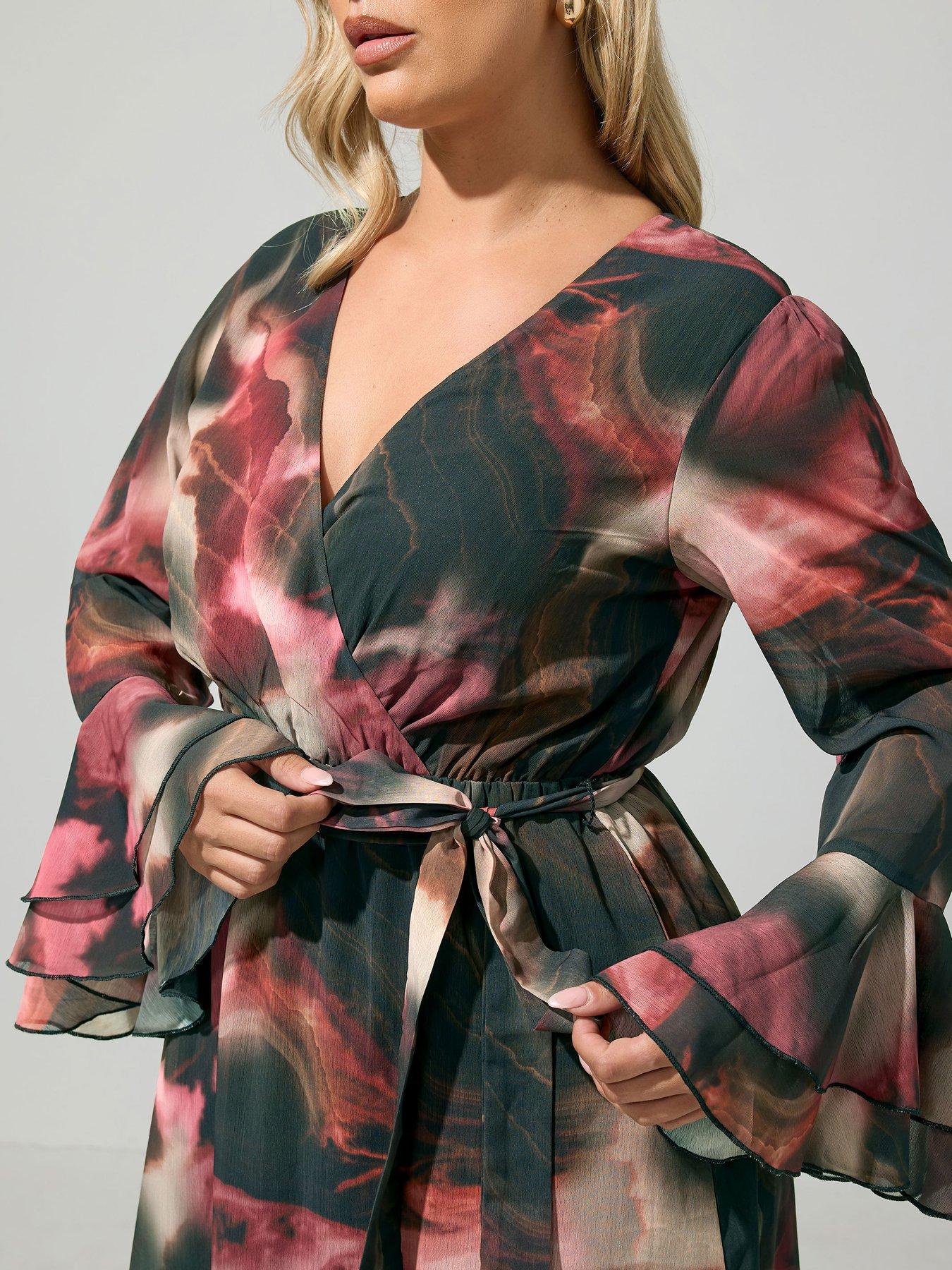 Image 4 of 4 of Yours Curve Abstract Wrap Dress