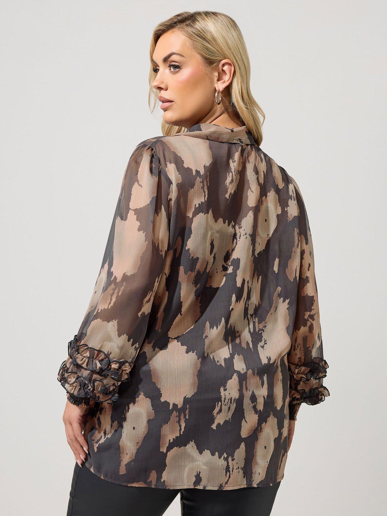 Image 2 of 4 of Yours Curve Abstract Cuffed Sleeve Shirt - Black