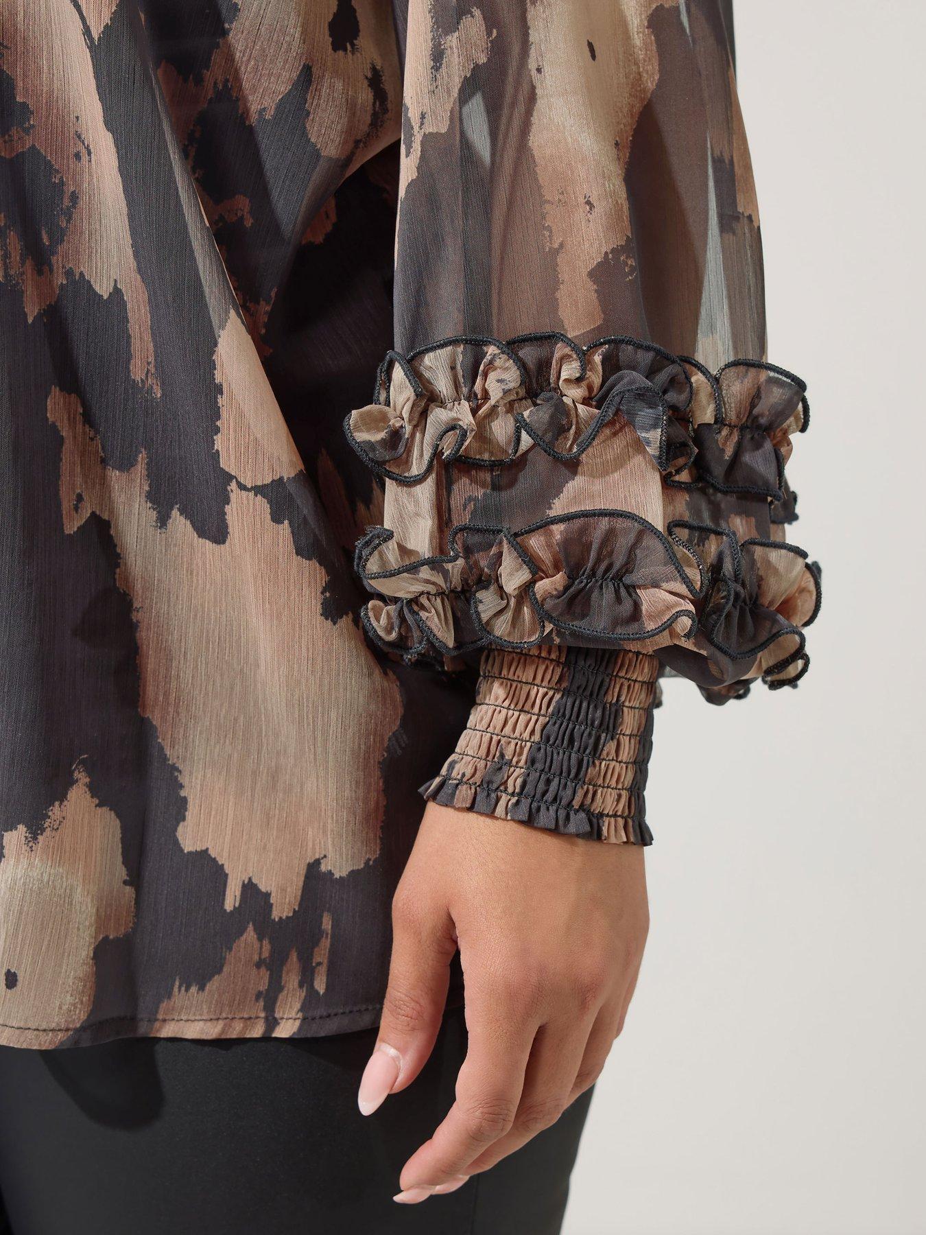 Image 4 of 4 of Yours Curve Abstract Cuffed Sleeve Shirt - Black