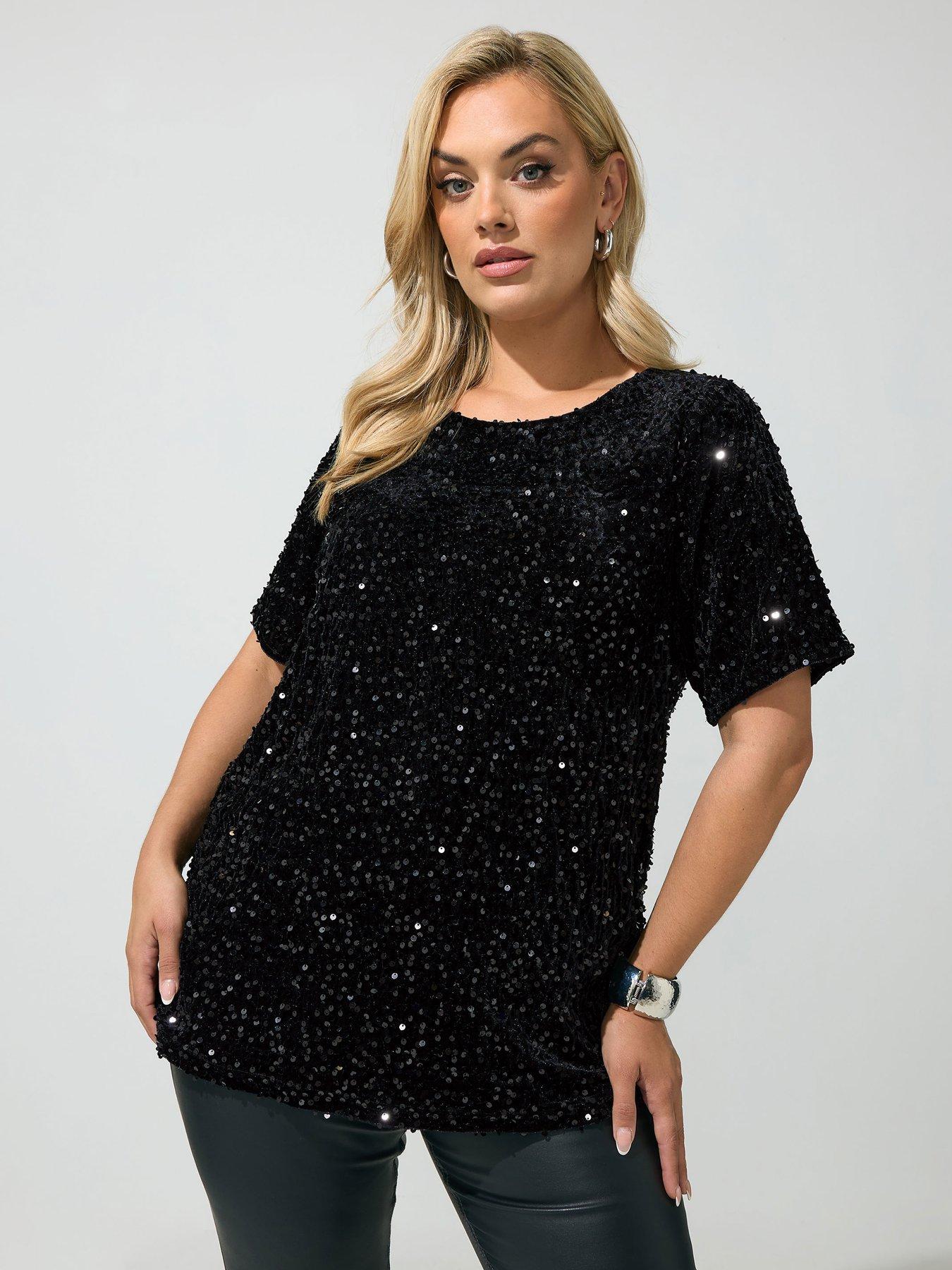 Image 1 of 4 of Yours Curve Sequin Velvet T-shirt