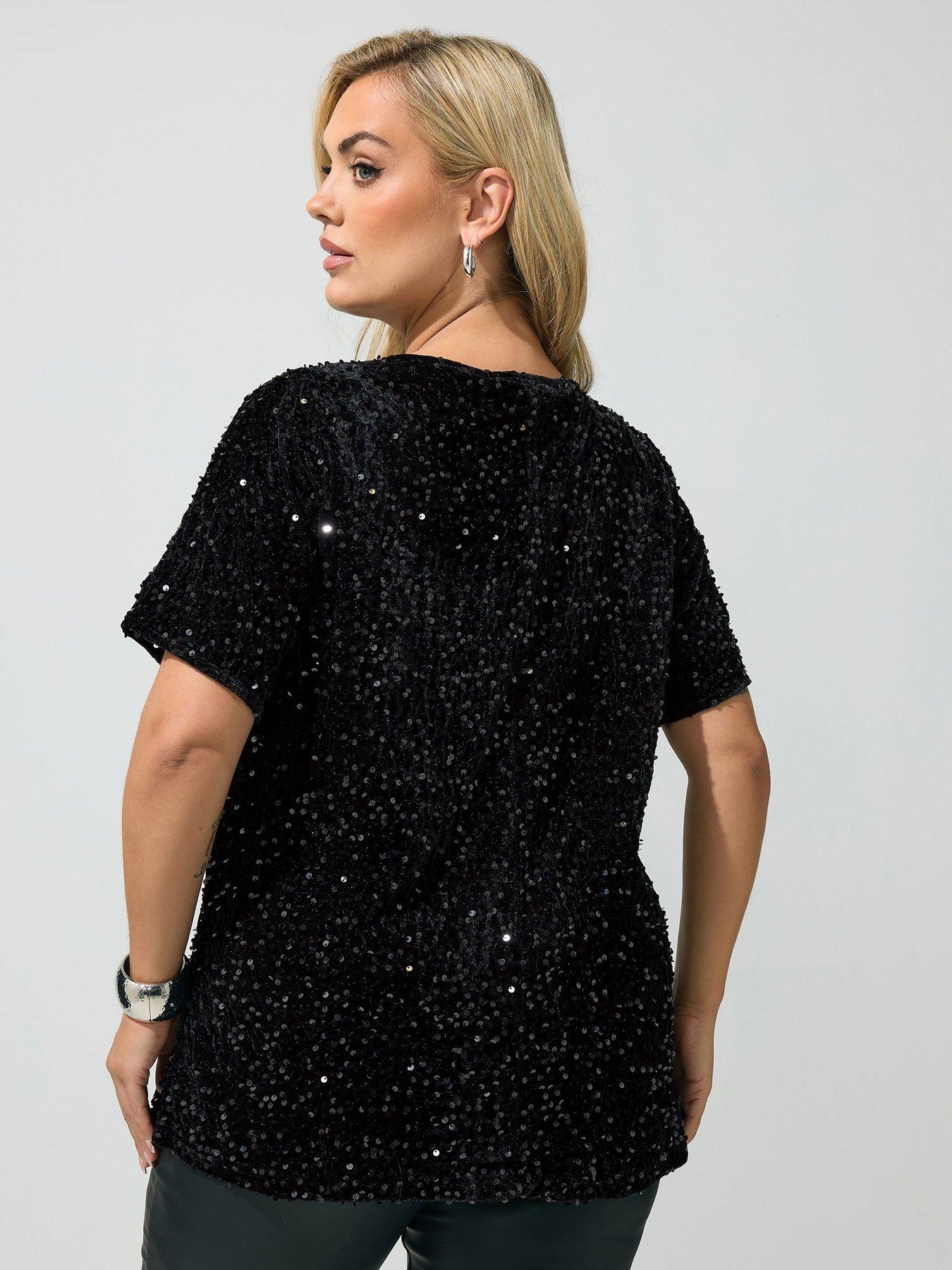 Image 2 of 4 of Yours Curve Sequin Velvet T-shirt