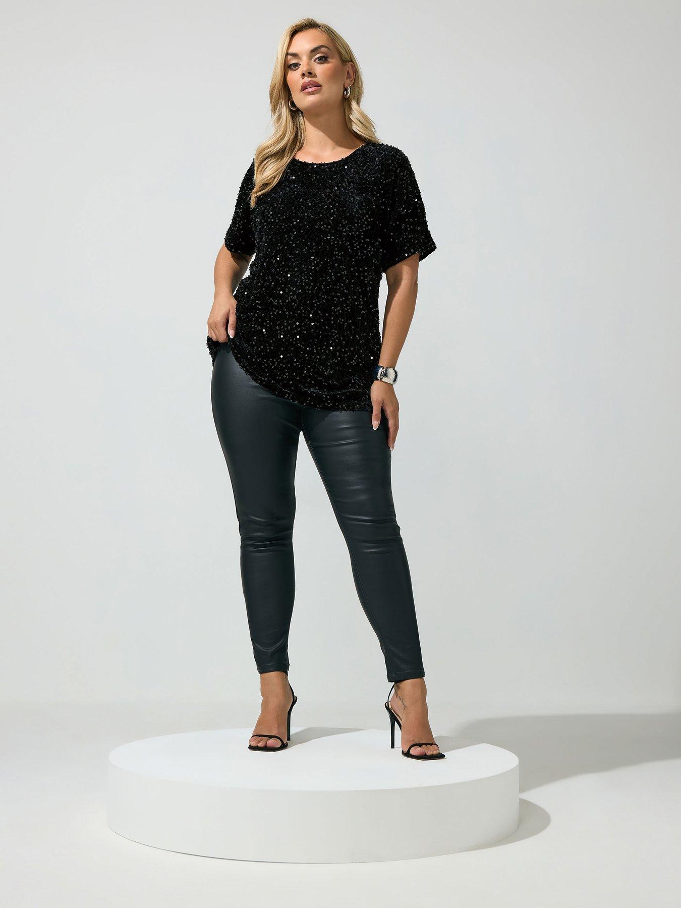 Image 3 of 4 of Yours Curve Sequin Velvet T-shirt