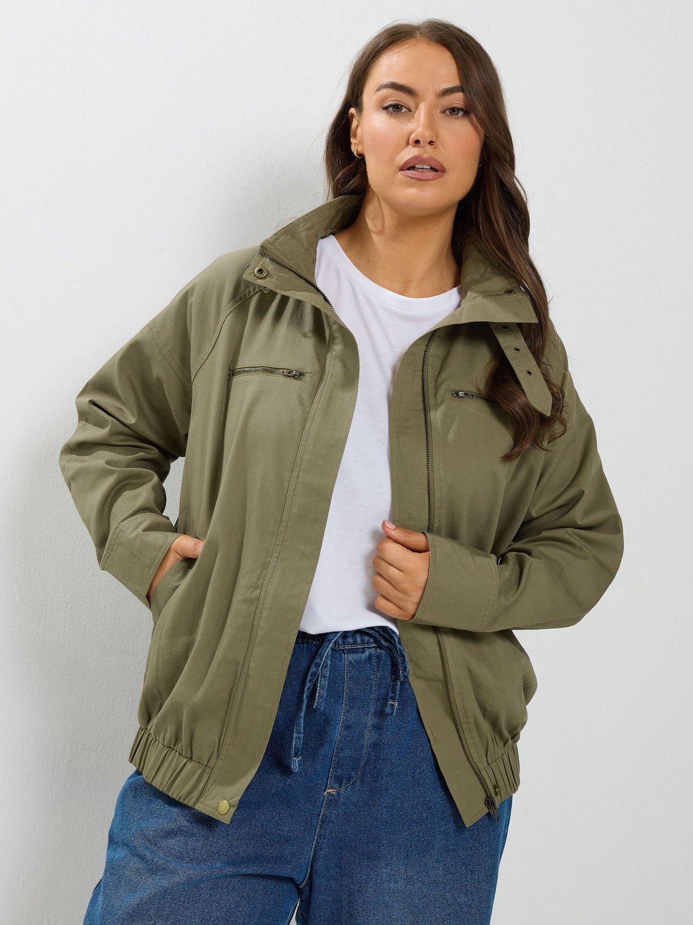 Yours Curve Funnel Neck Twill Shacket - Green
