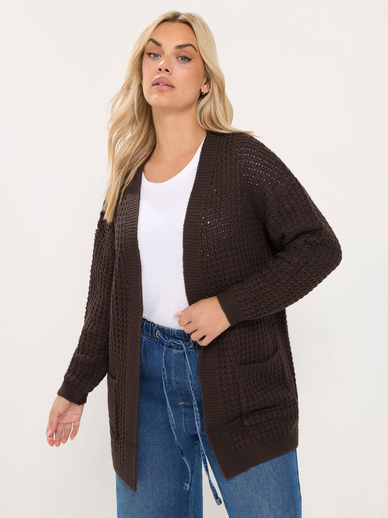 Yours Curve Waffle Cardigan - Brown
