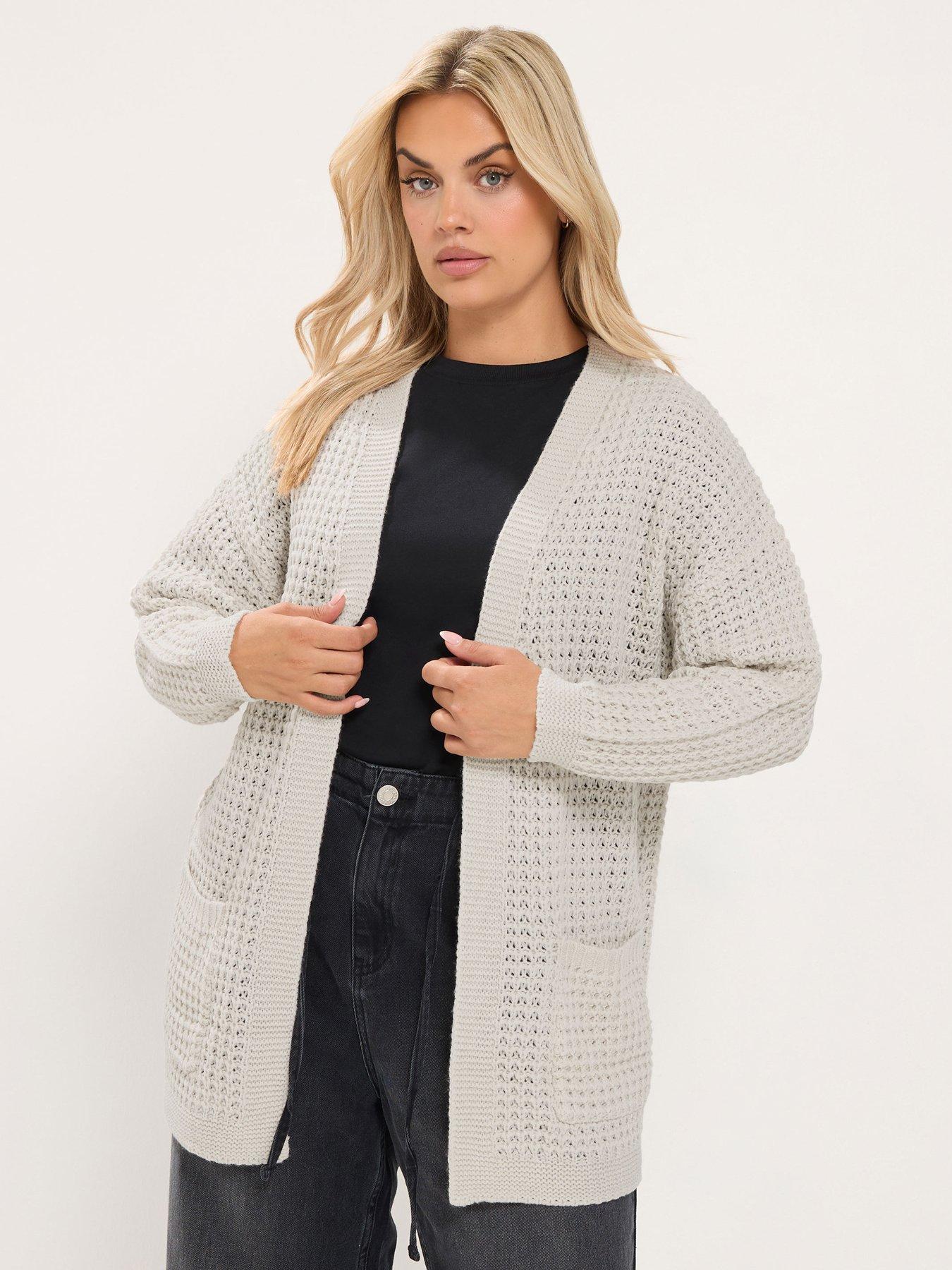 Image 1 of 4 of Yours Curve Waffle Knit Cardigan - Cream
