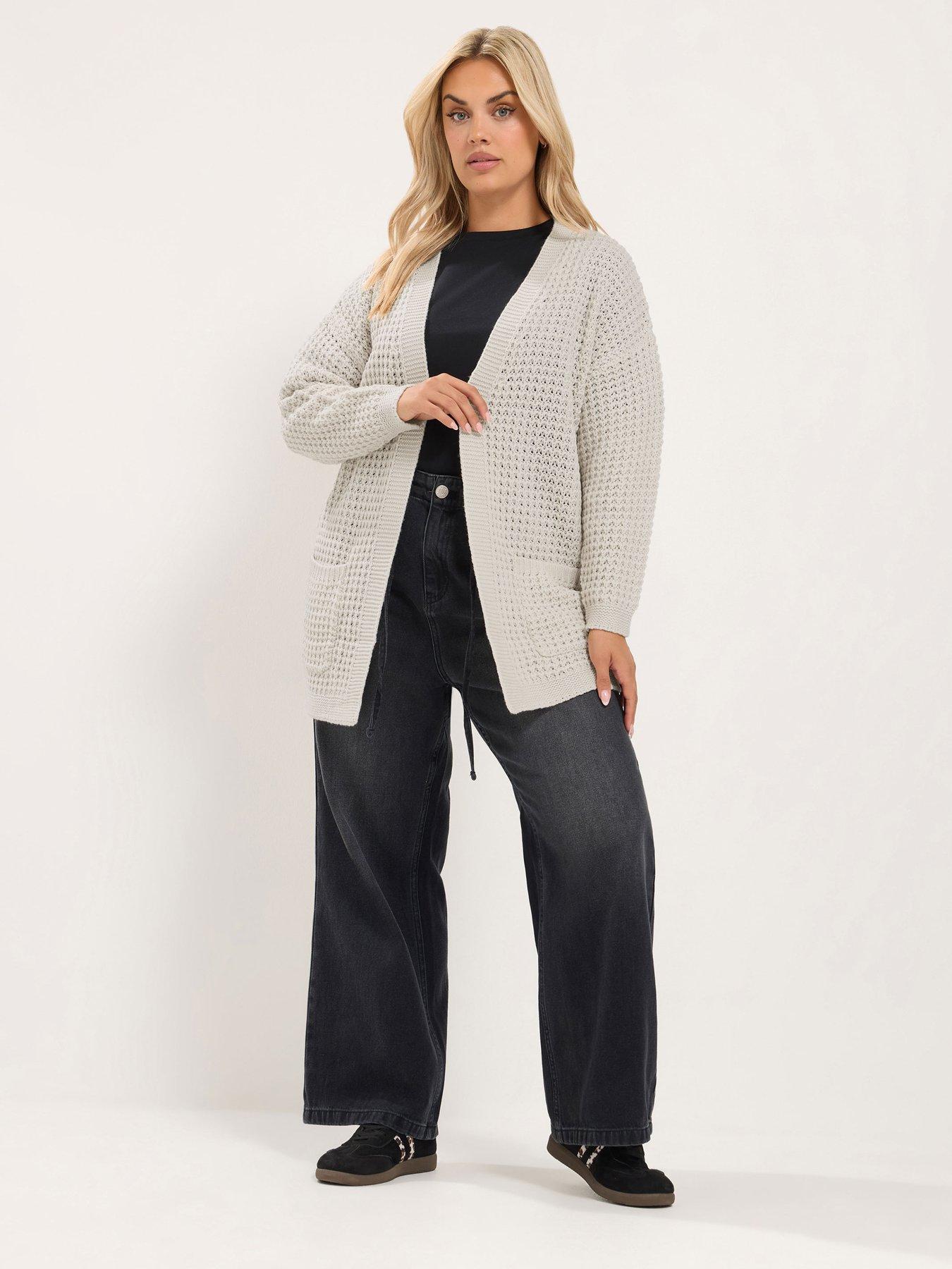 Image 3 of 4 of Yours Curve Waffle Knit Cardigan - Cream