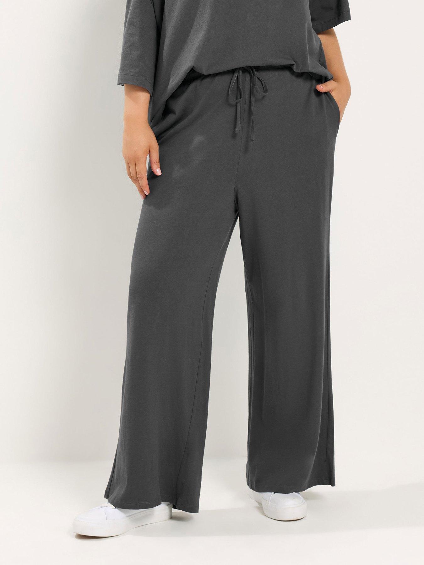 Image 1 of 4 of Yours Curve Cotton Wide Leg 30" Leggings - Grey