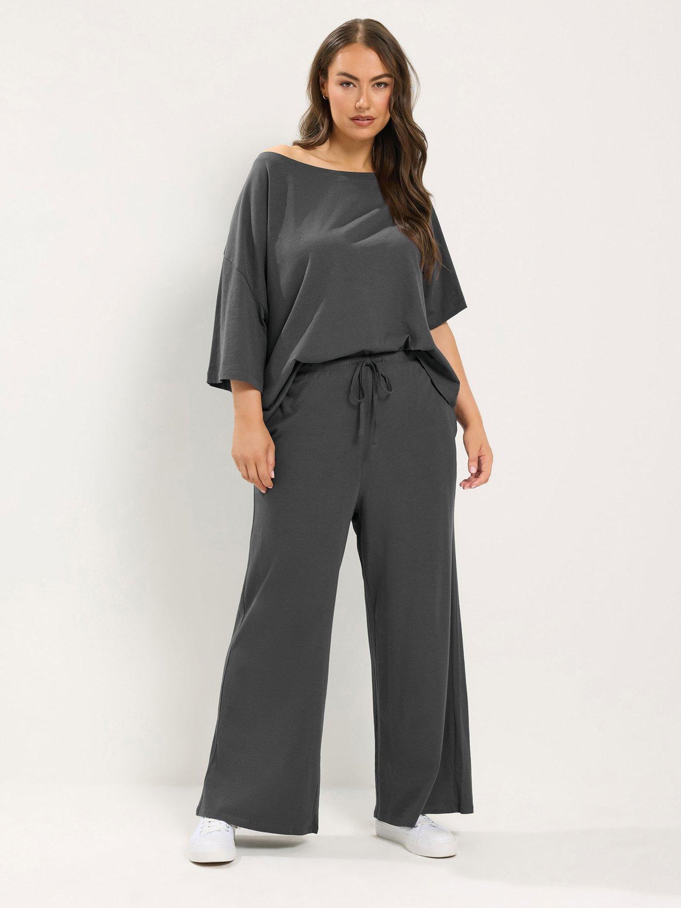 Image 3 of 4 of Yours Curve Cotton Wide Leg 30" Leggings - Grey