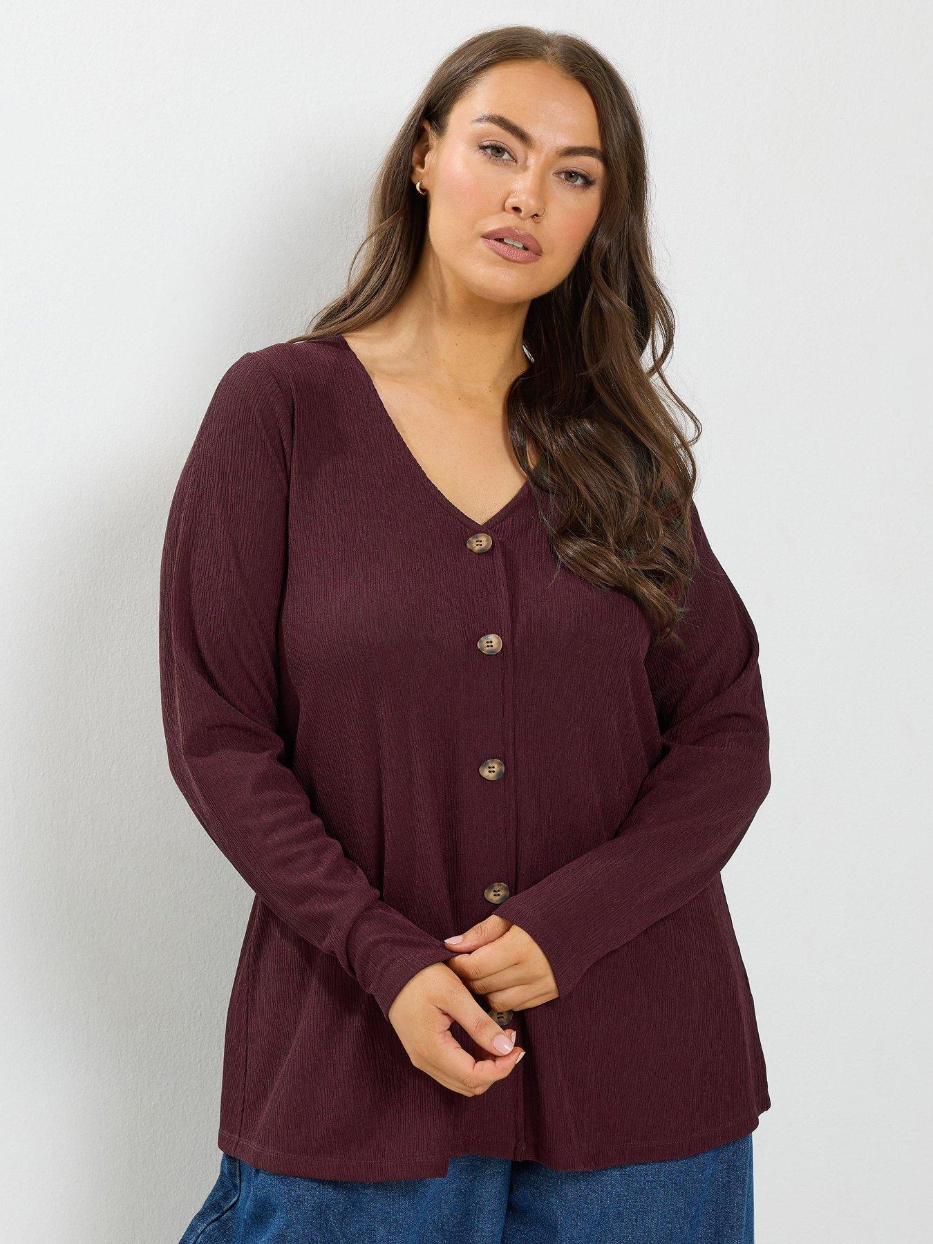 Yours Curve Button Front Crepe Top - Purple