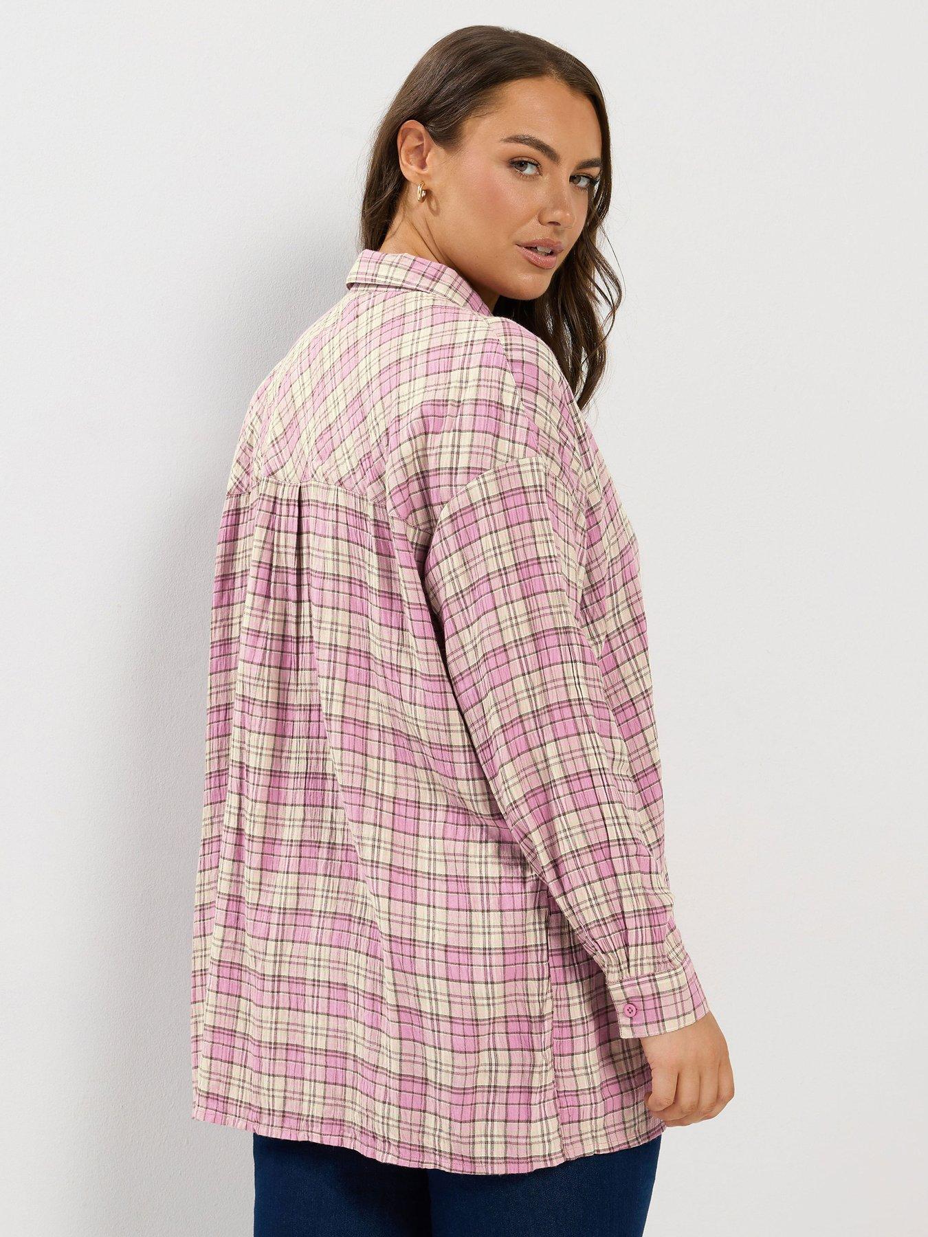 Image 2 of 4 of Yours Womens Curve Check Button-Through Longer Length Blouse - Pink