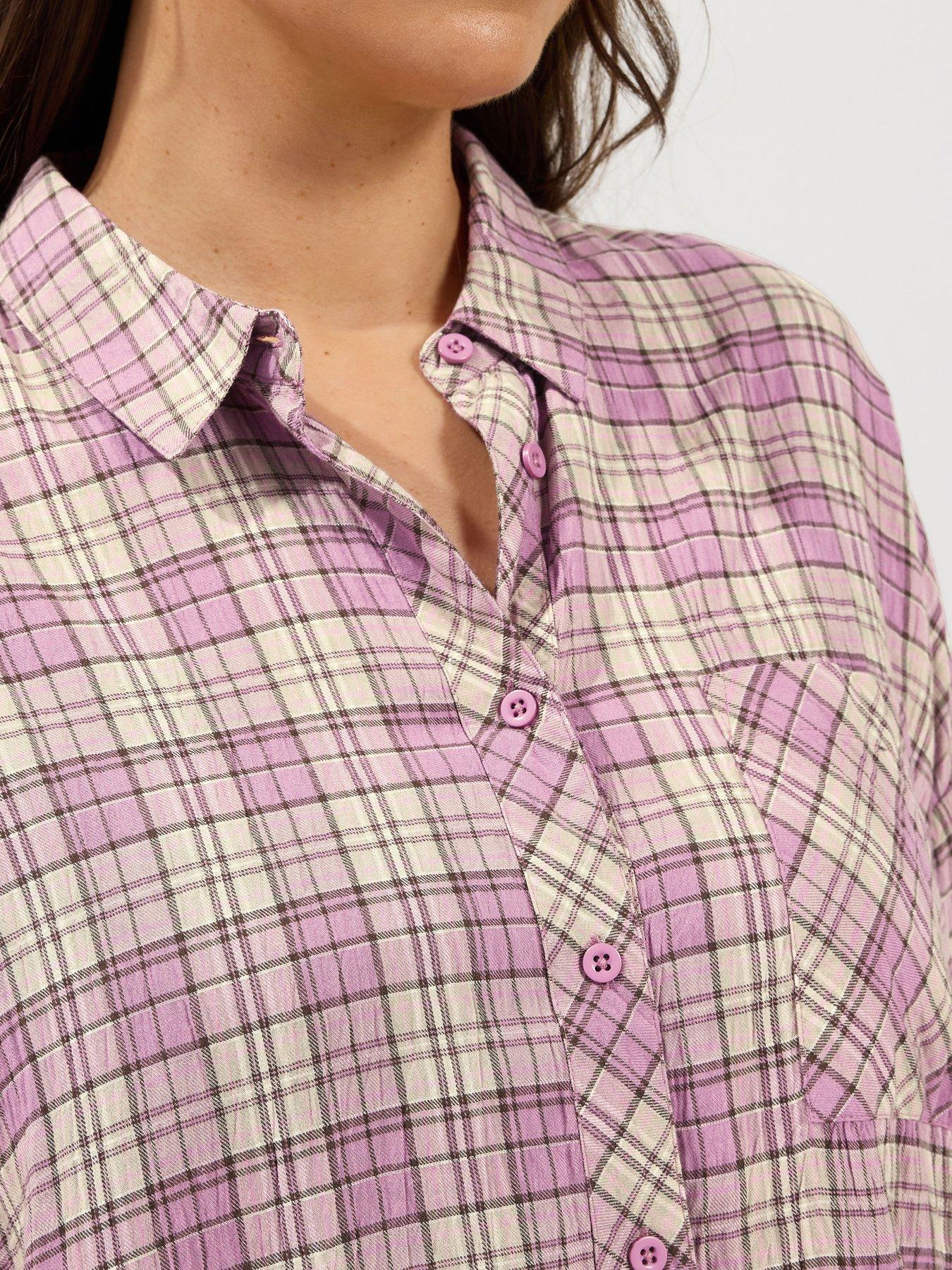 Image 4 of 4 of Yours Womens Curve Check Button-Through Longer Length Blouse - Pink