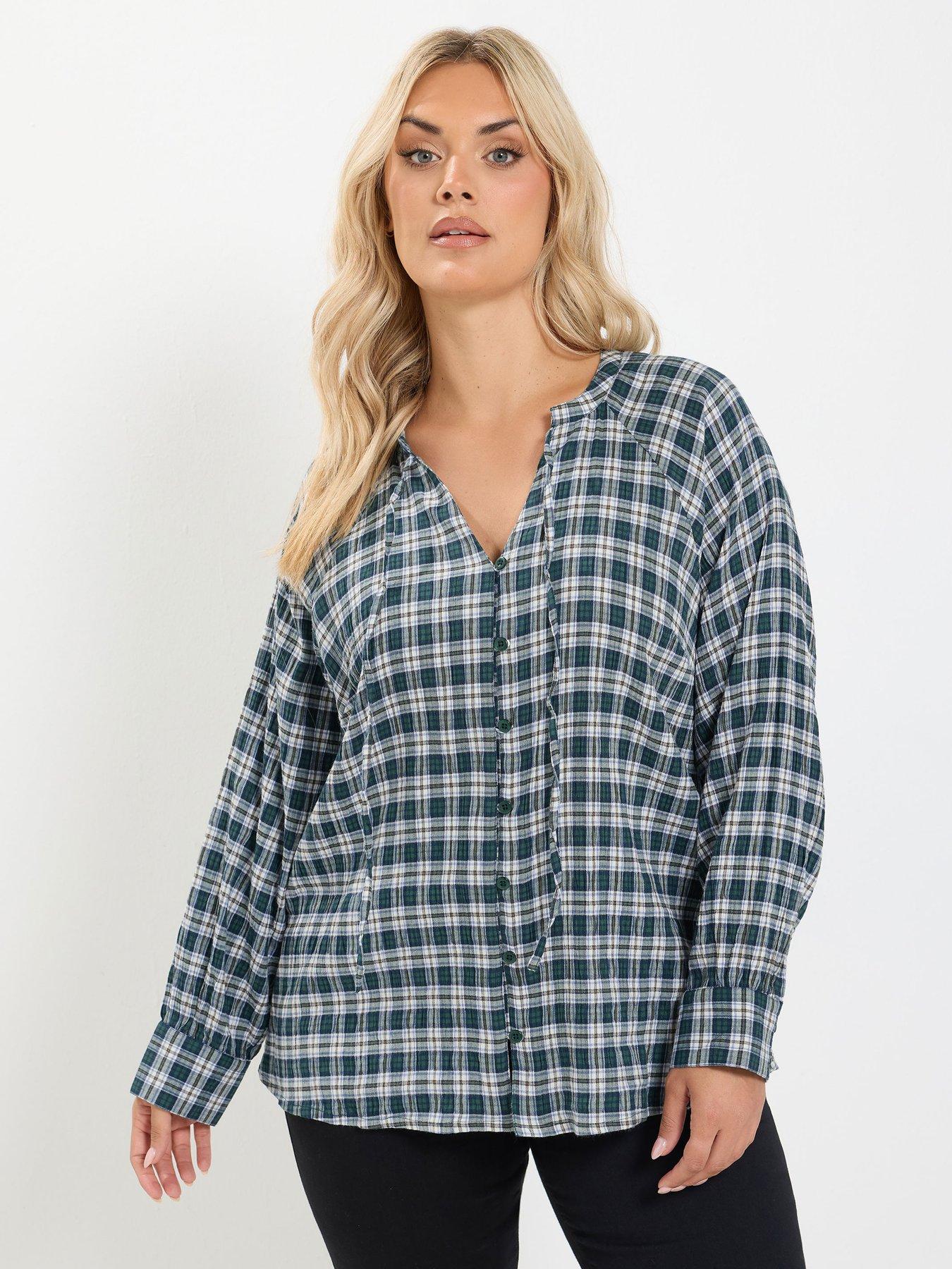 Image 1 of 4 of Yours Womens Curve Button-Through Tie Hem Blouse - Green