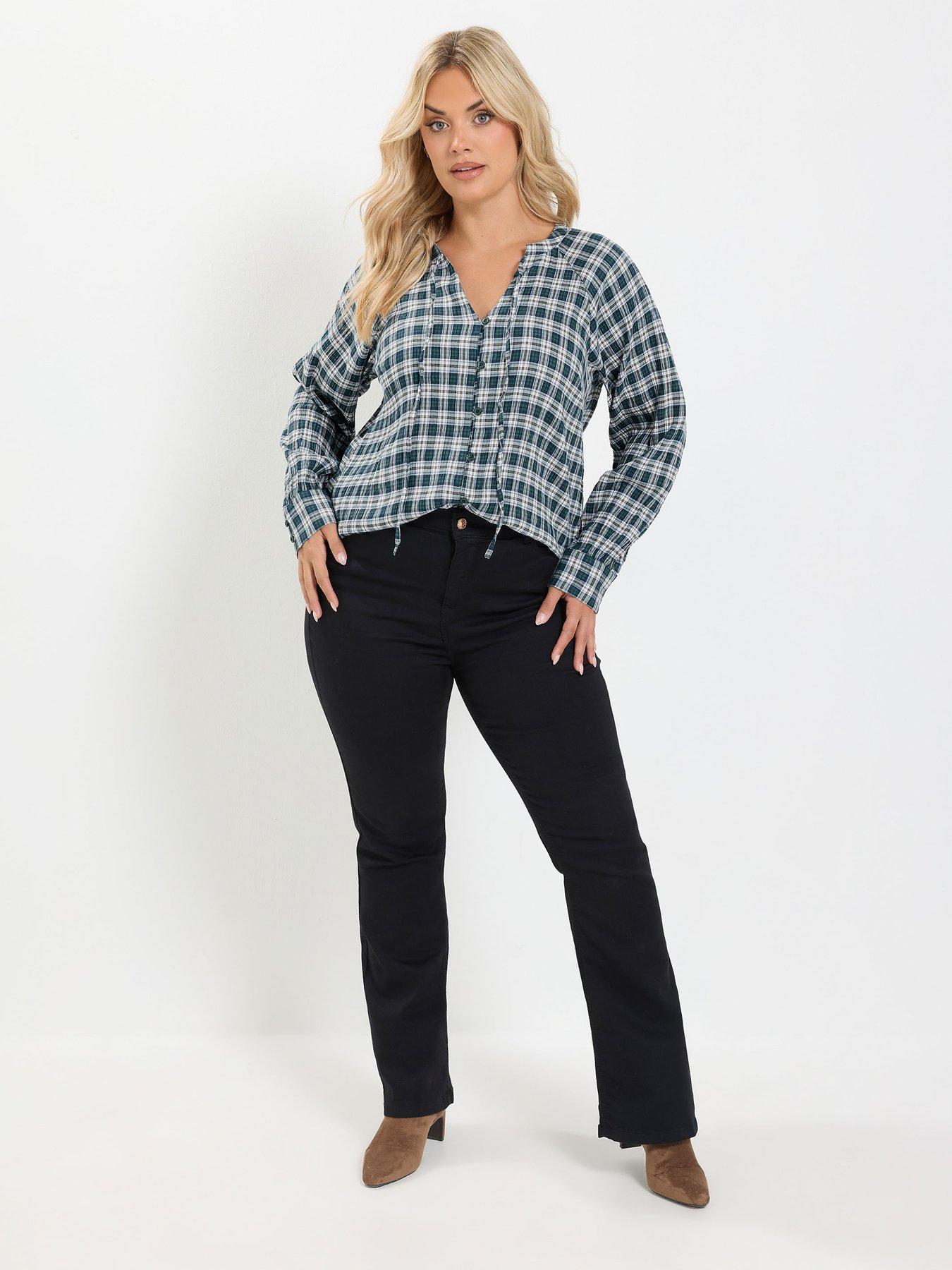 Image 3 of 4 of Yours Womens Curve Button-Through Tie Hem Blouse - Green