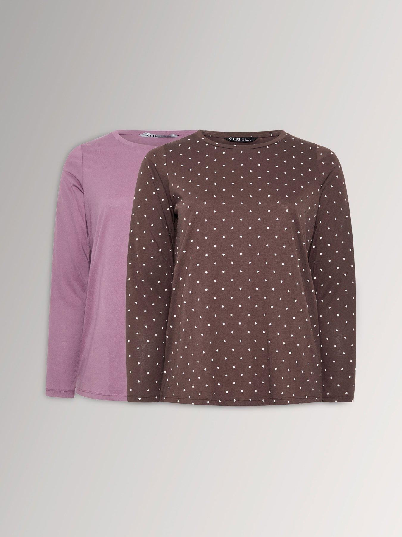 Image 1 of 4 of Yours Womens Curve 2 Pack Long Sleeve T-Shirts - Purple