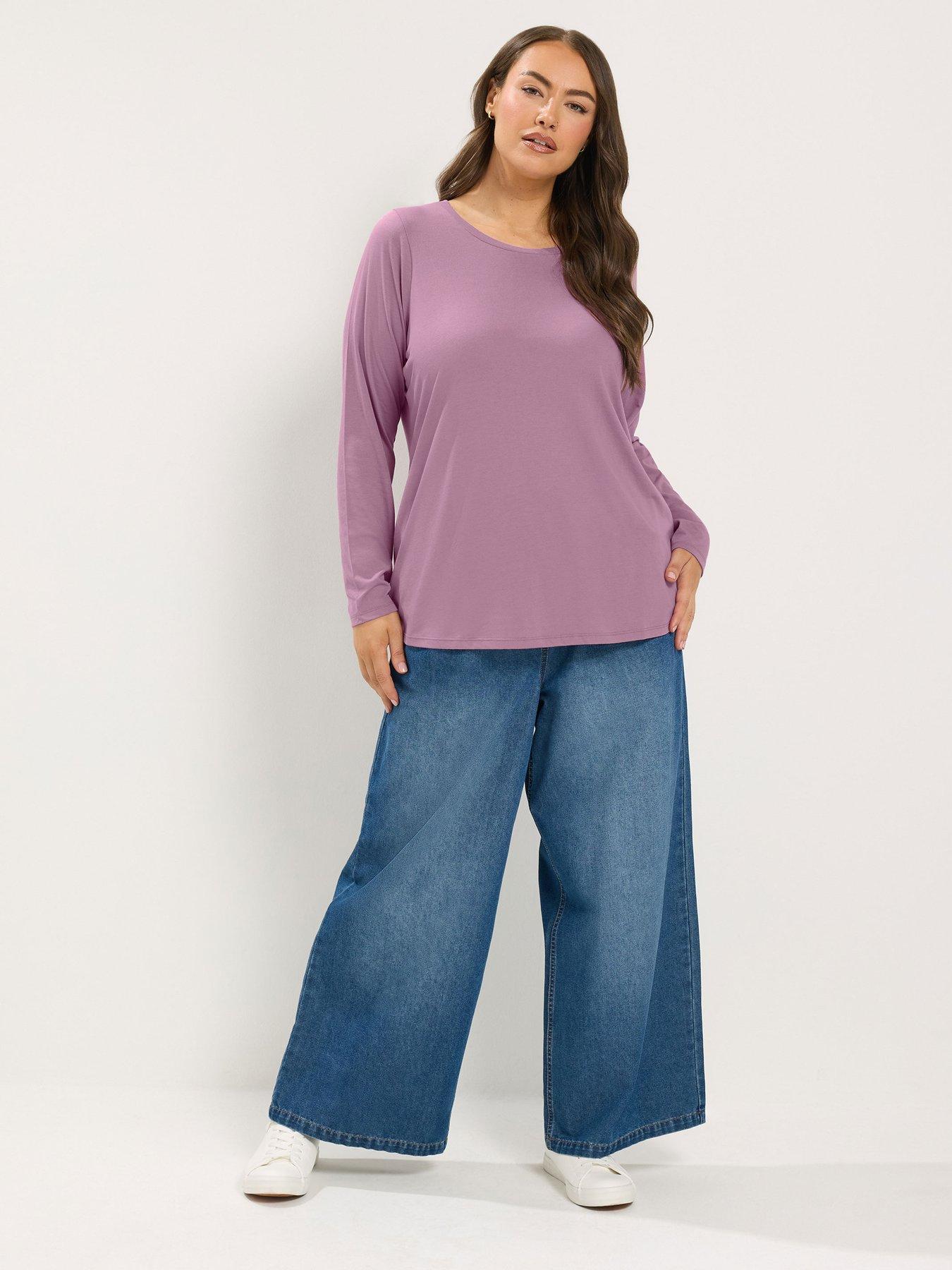 Image 3 of 4 of Yours Womens Curve 2 Pack Long Sleeve T-Shirts - Purple