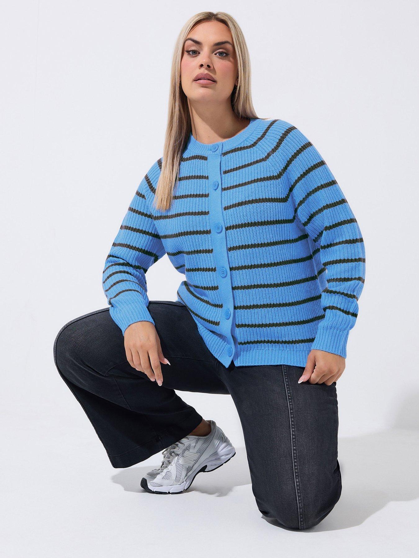 Image 1 of 4 of Yours Curve Raglan Stripe Cardigan - Blue