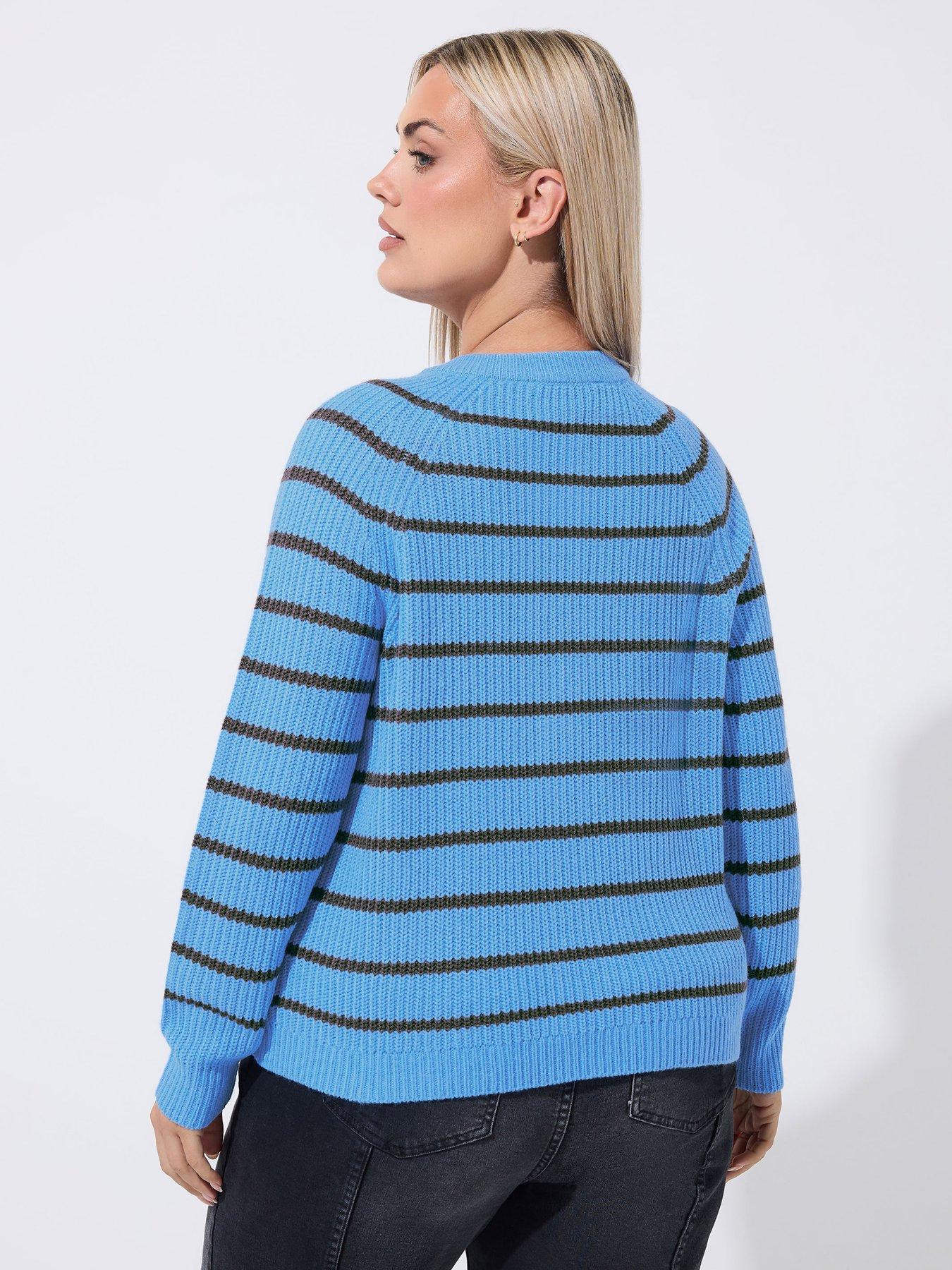 Image 2 of 4 of Yours Curve Raglan Stripe Cardigan - Blue