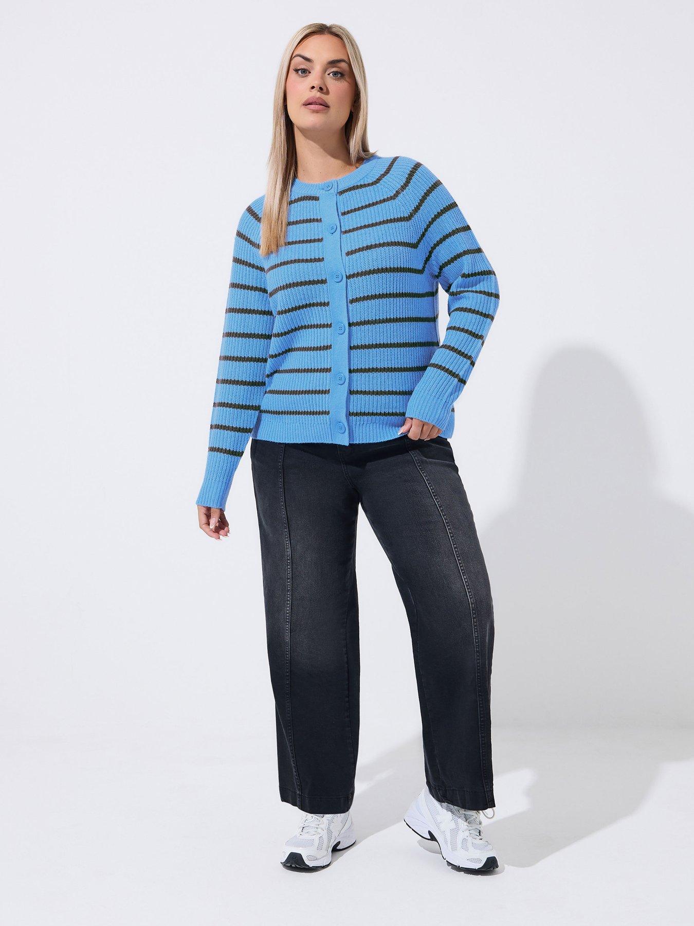Image 3 of 4 of Yours Curve Raglan Stripe Cardigan - Blue