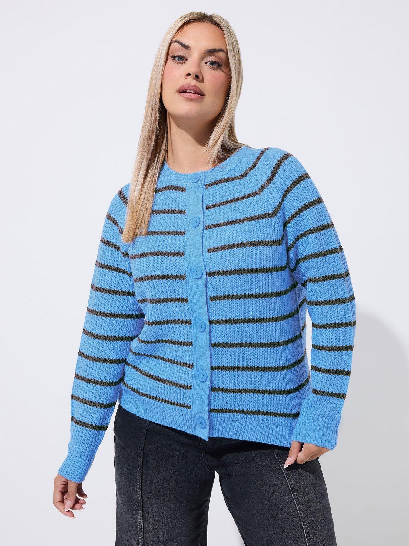 Image 4 of 4 of Yours Curve Raglan Stripe Cardigan - Blue